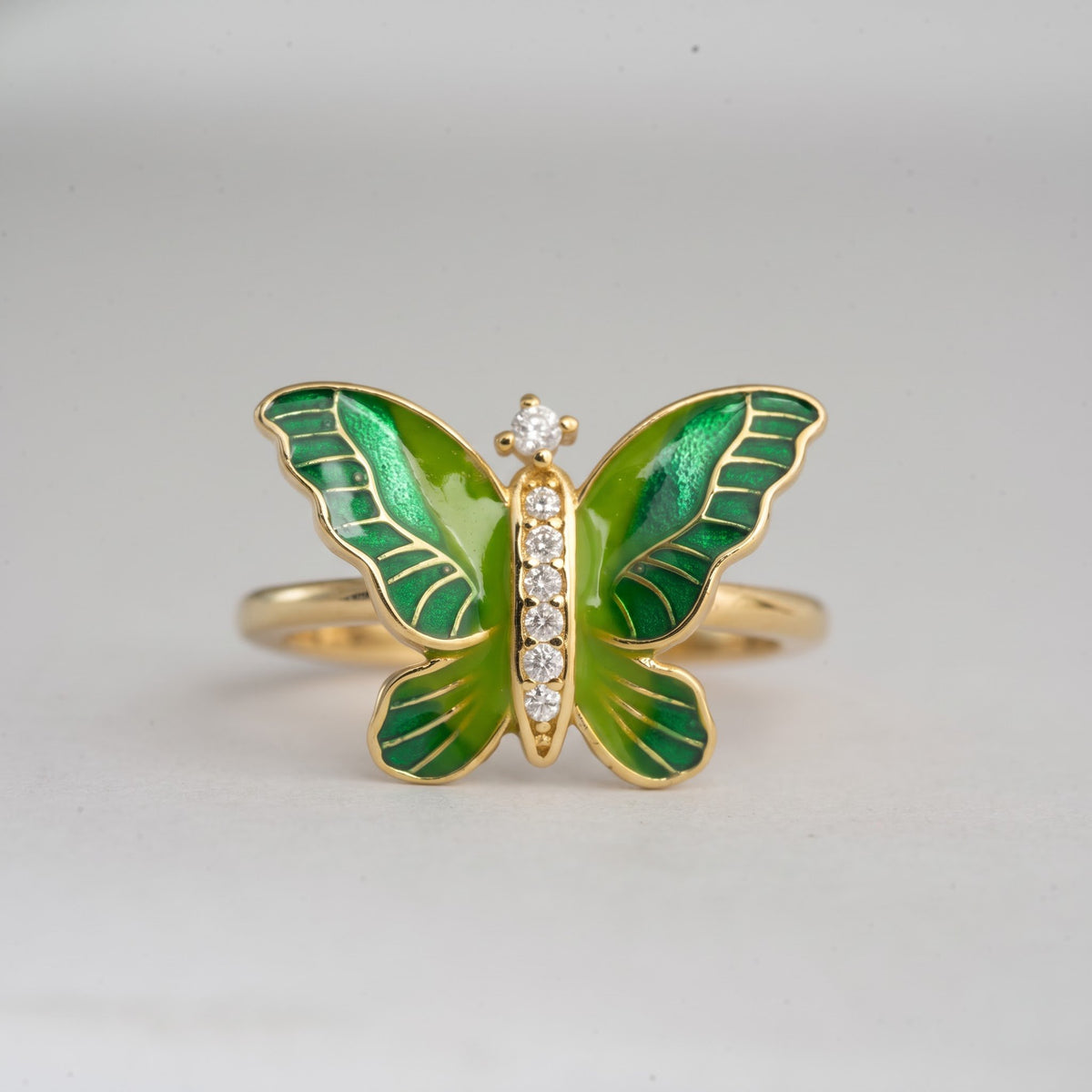 Green Enamel Butterfly Ring