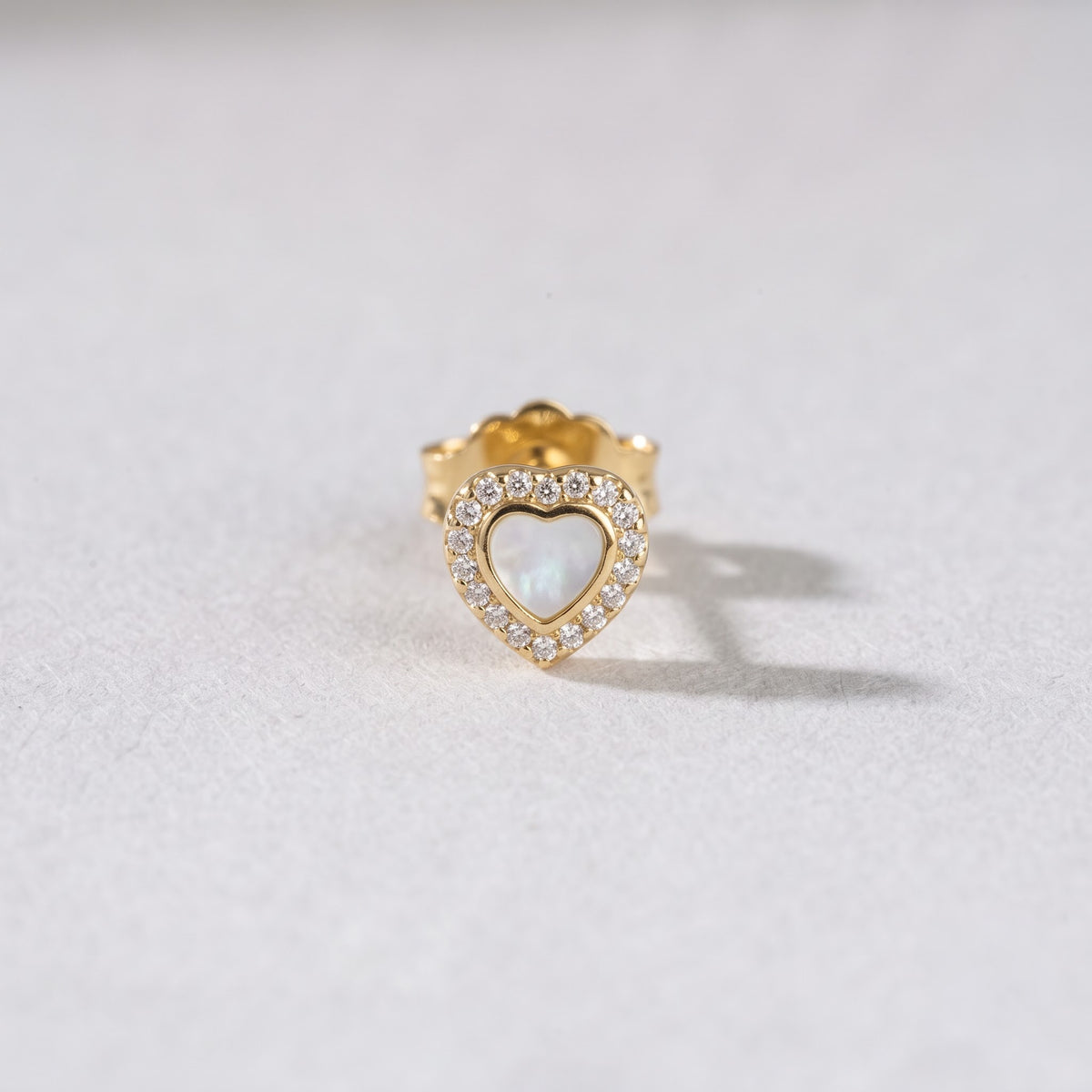 Pavé Halo Mother of Pearl Heart Stud Earring