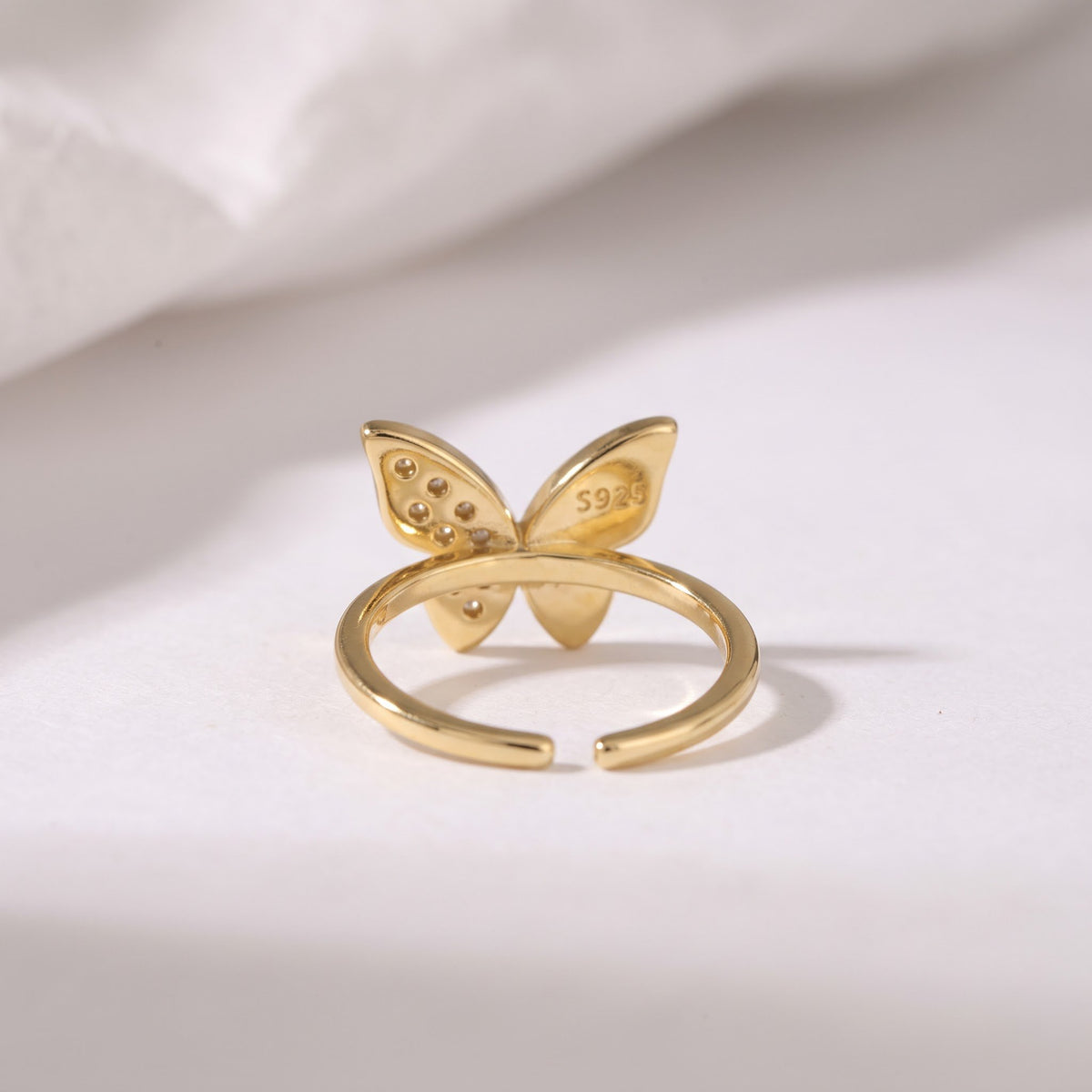 Blue-Green Enamel and Pavé Butterfly Ring
