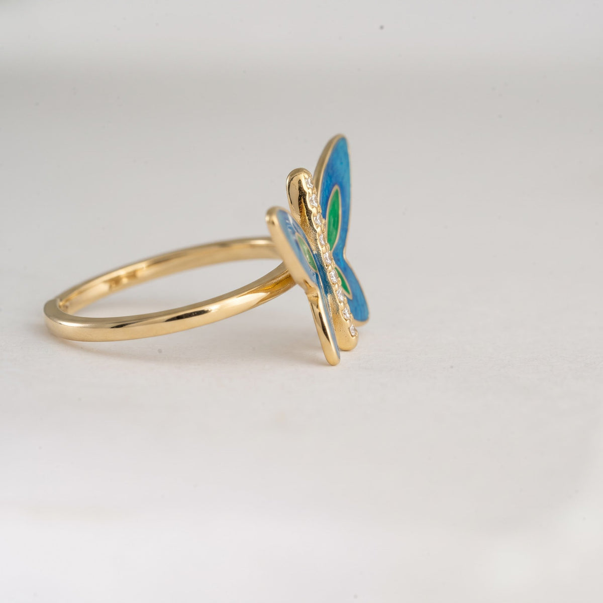 Blue and Green Enamel Dragonfly Ring