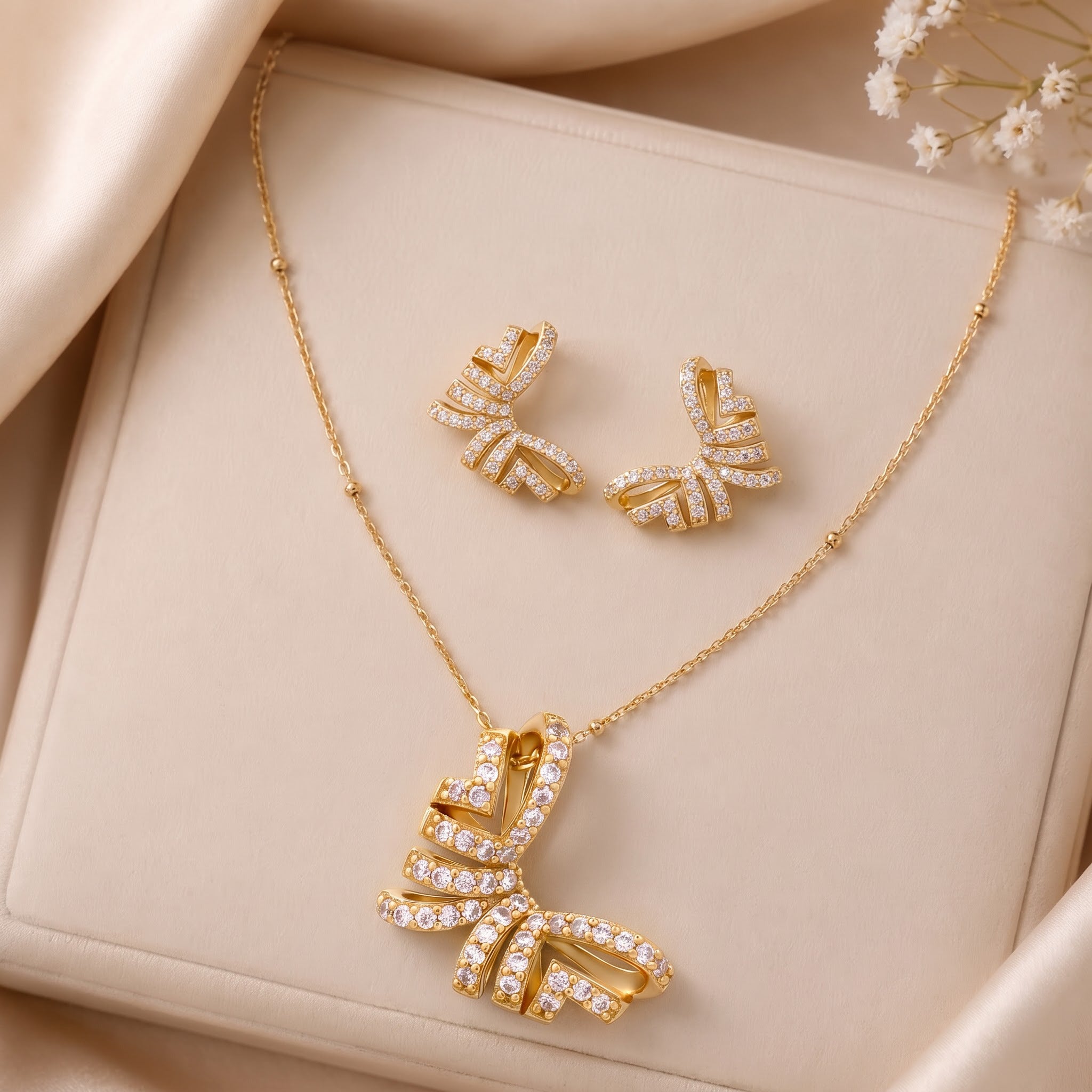Gold Diamond Ribbon Butterfly Set