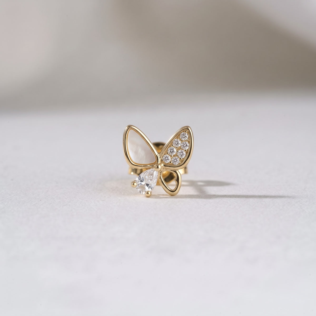 Mother-of-Pearl and Pavé Butterfly Stud Earring