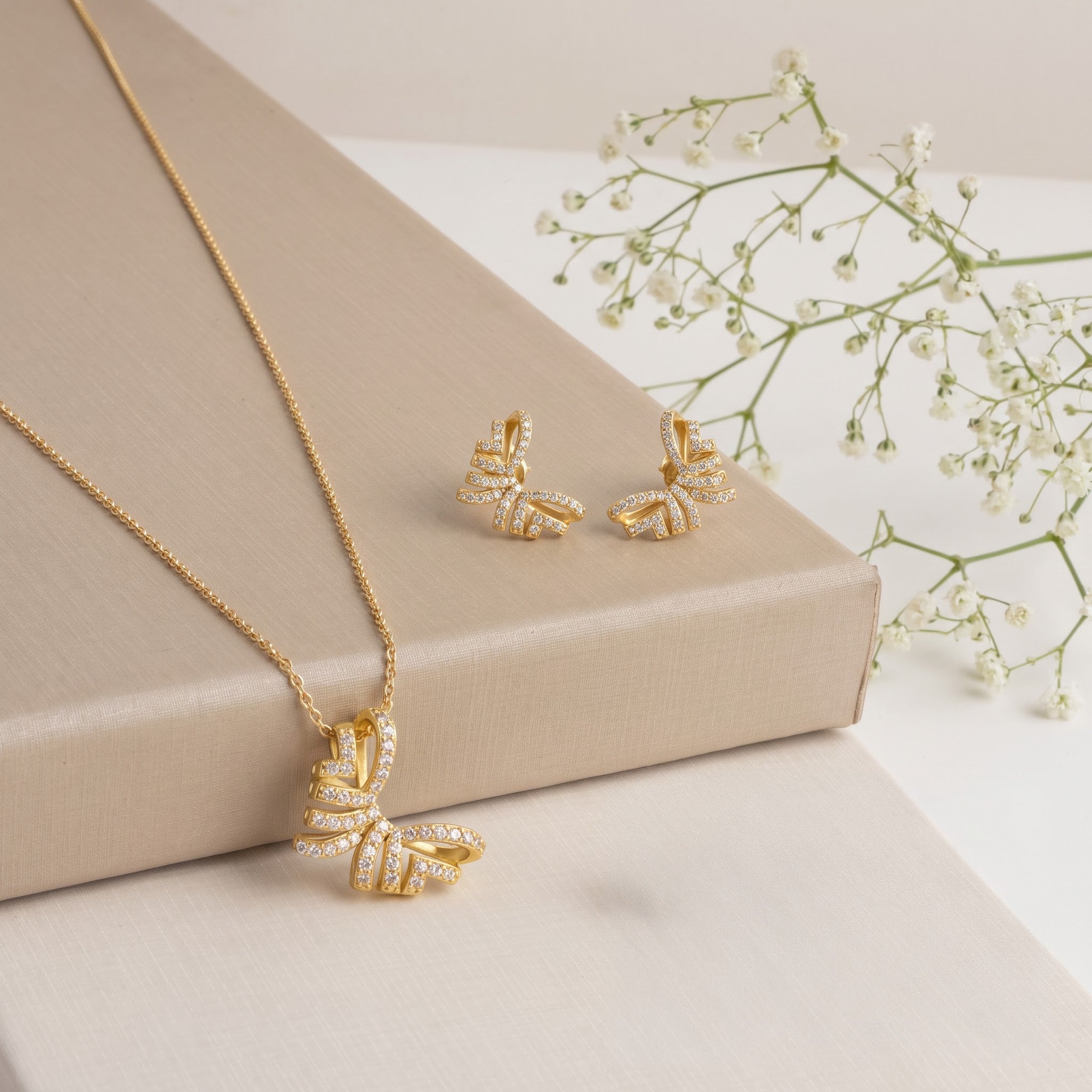 Gold Diamond Ribbon Butterfly Set