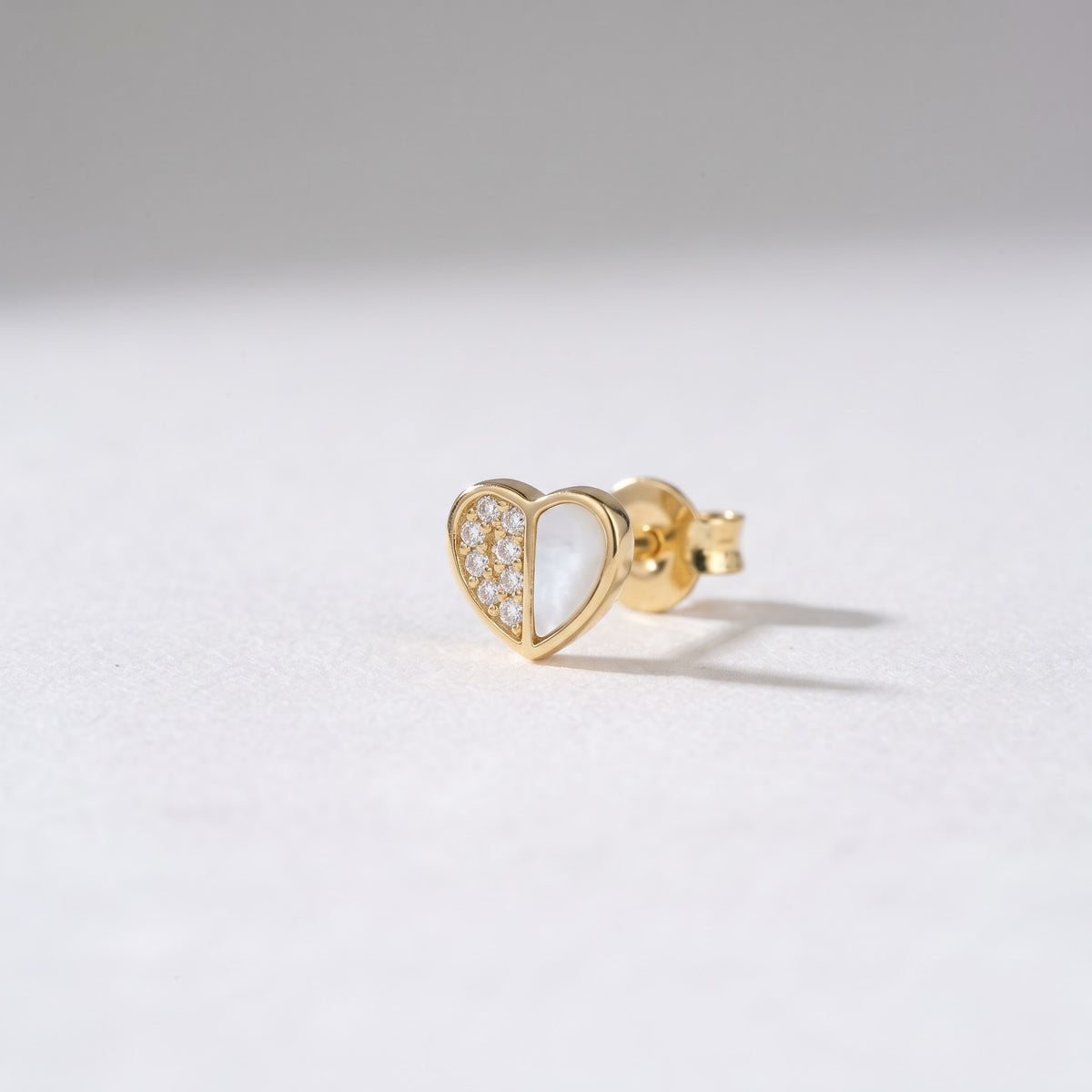 Split Heart Pavé and Mother-of-Pearl Stud Earring