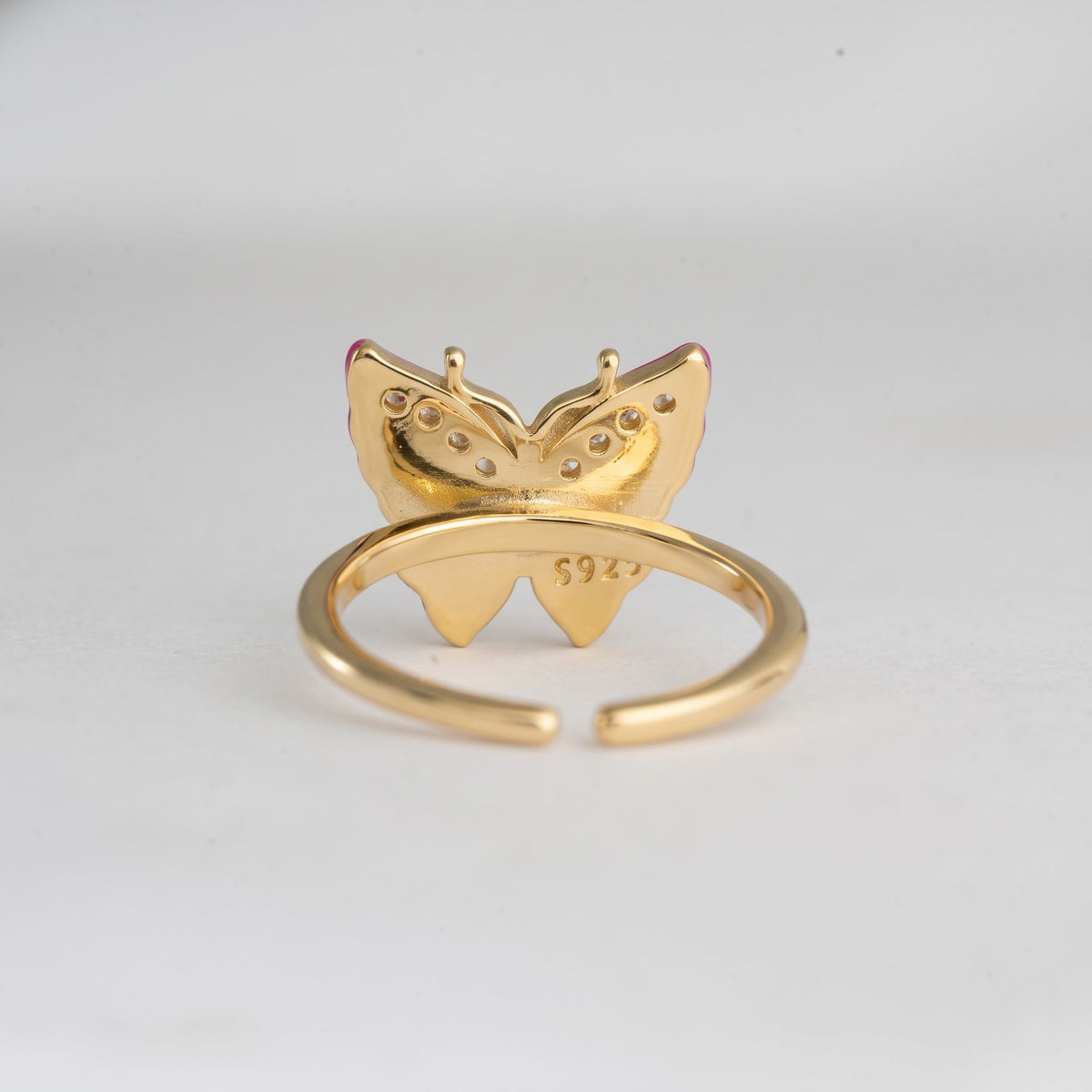 Green and Yellow Enamel Butterfly Ring with Pavé Wing Accents