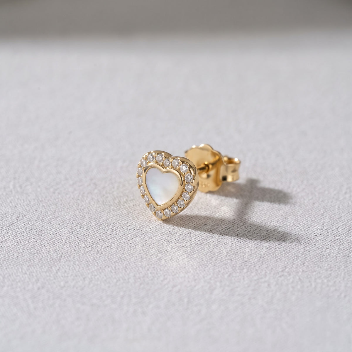 Pavé Halo Mother of Pearl Heart Stud Earring