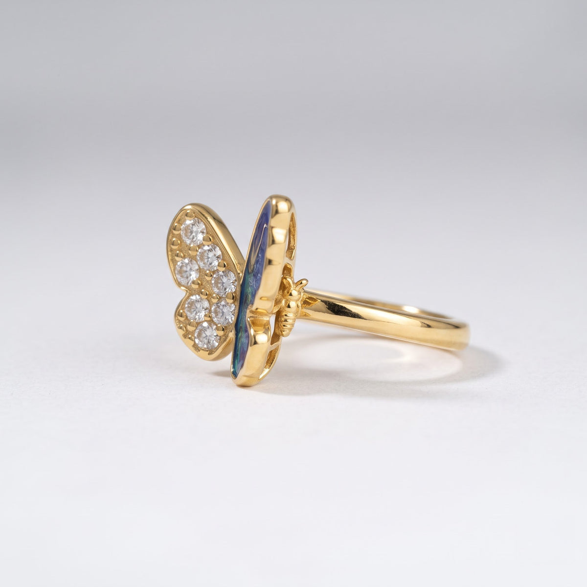 Pavé and Blue Enamel Butterfly Ring
