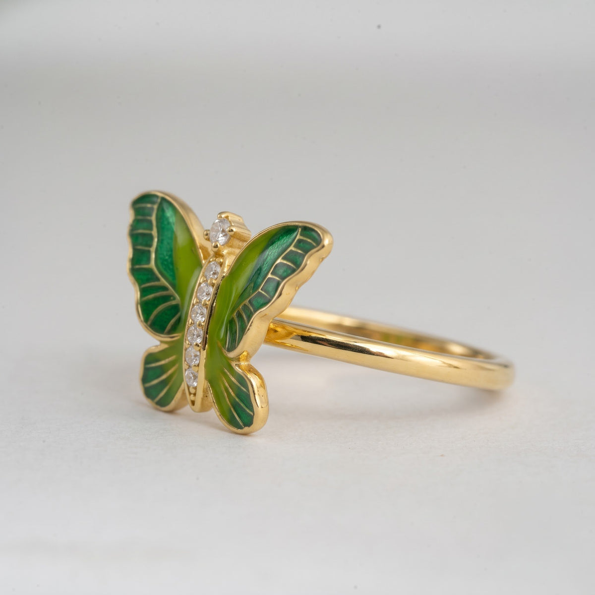 Green Enamel Butterfly Ring