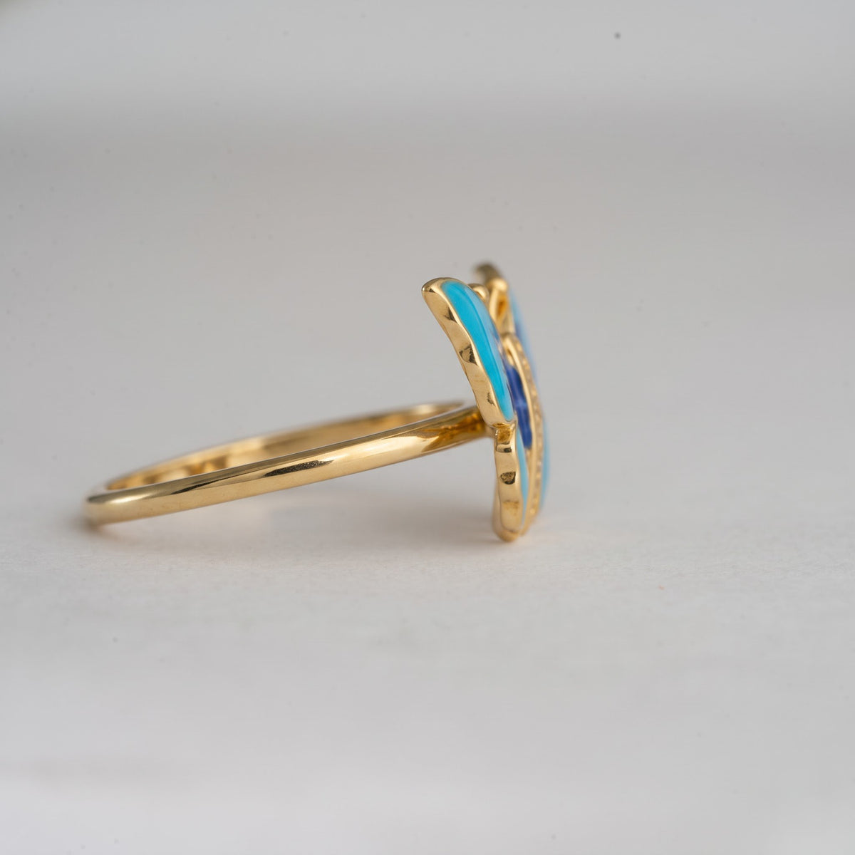 Two-Tone Blue Enamel Butterfly Ring
