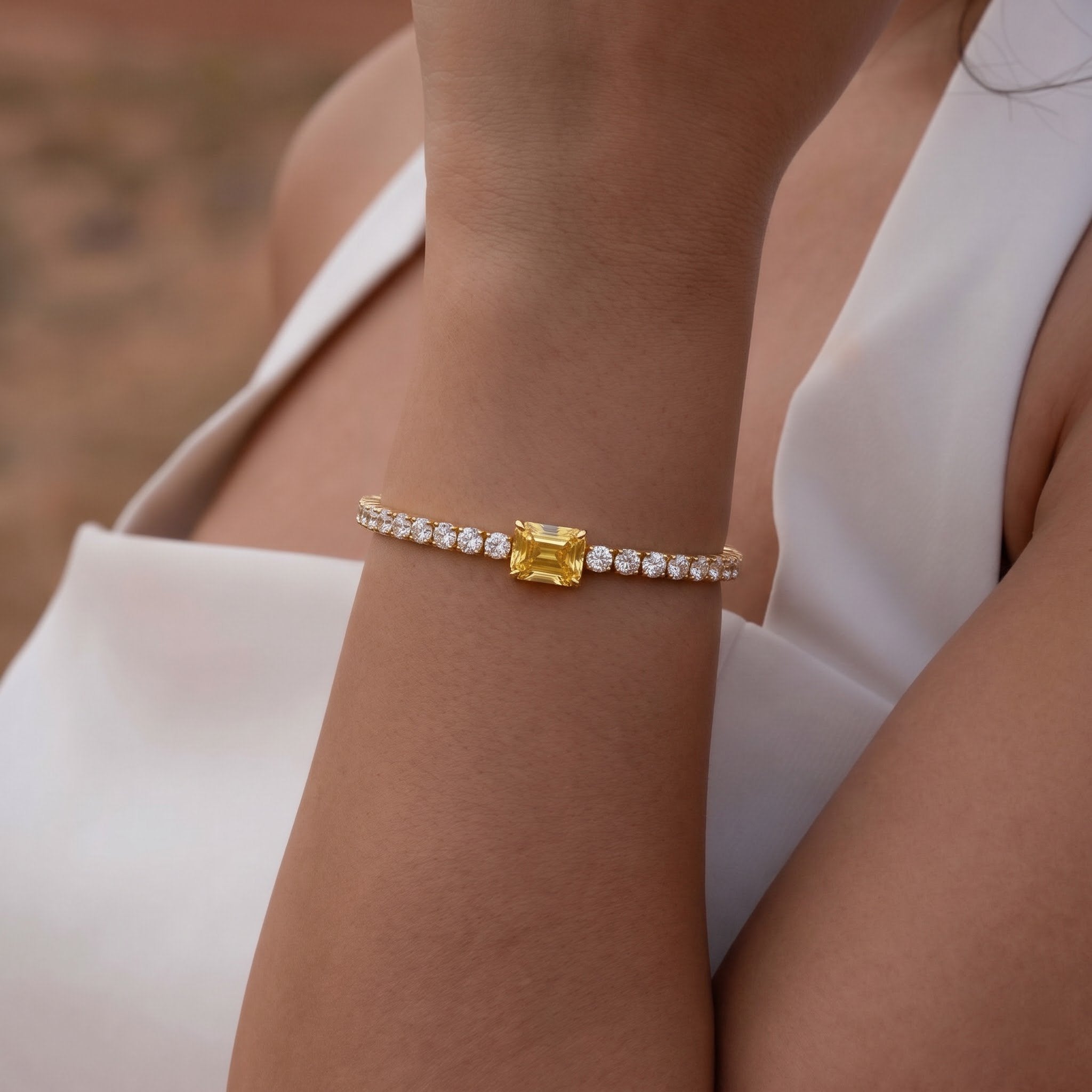 Golden Emerald Cut Bracelet