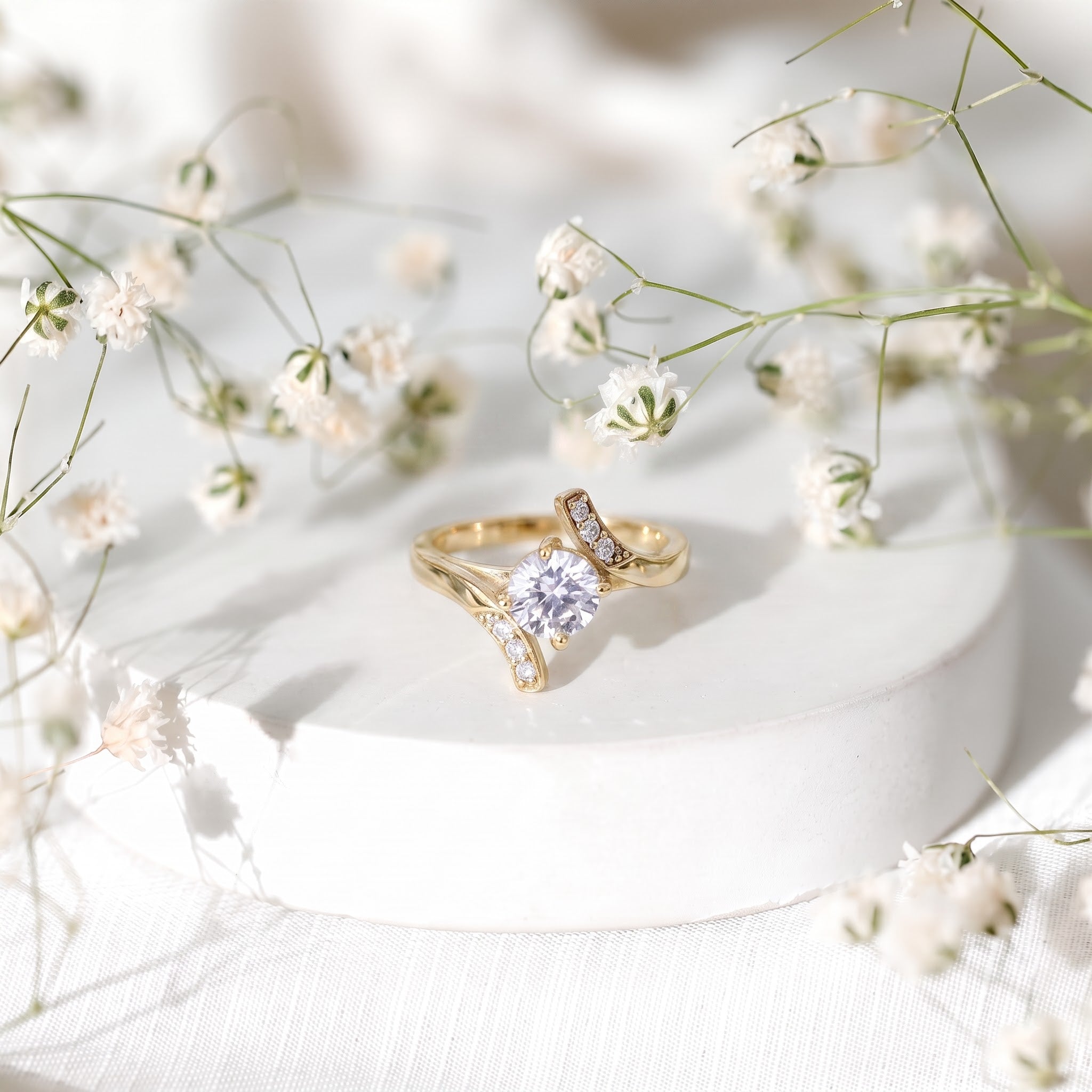 Round Cut Bypass Engagement Ring