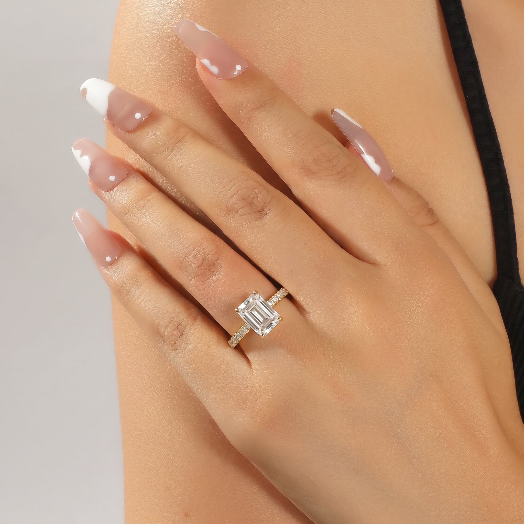 Emerald Cut Diamond Solitaire Ring with Pavé Band