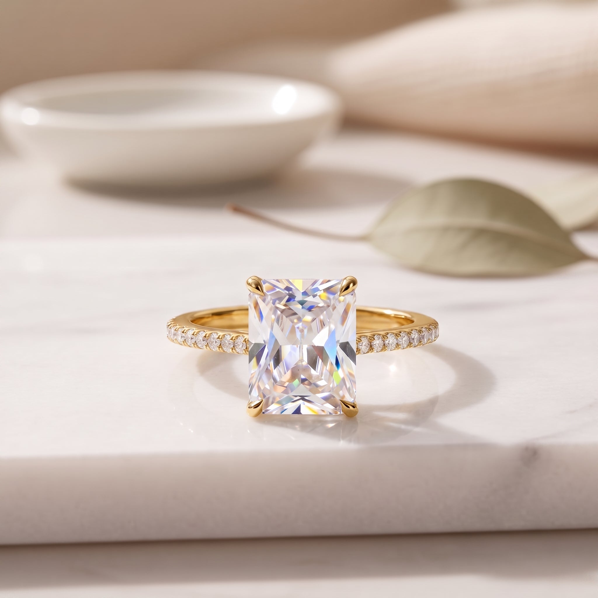 Radiant Cut Diamond Solitaire Ring with Pavé Band