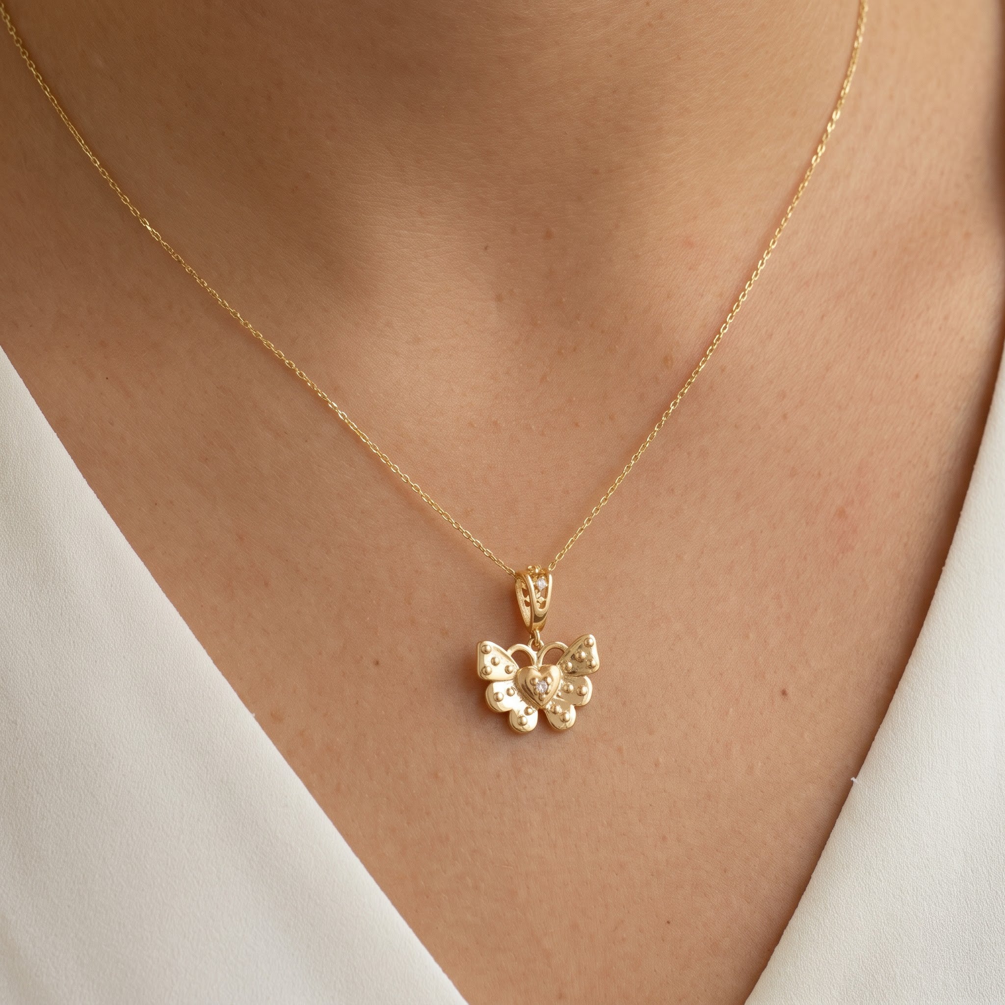 Butterfly Heart Pendant with Chain