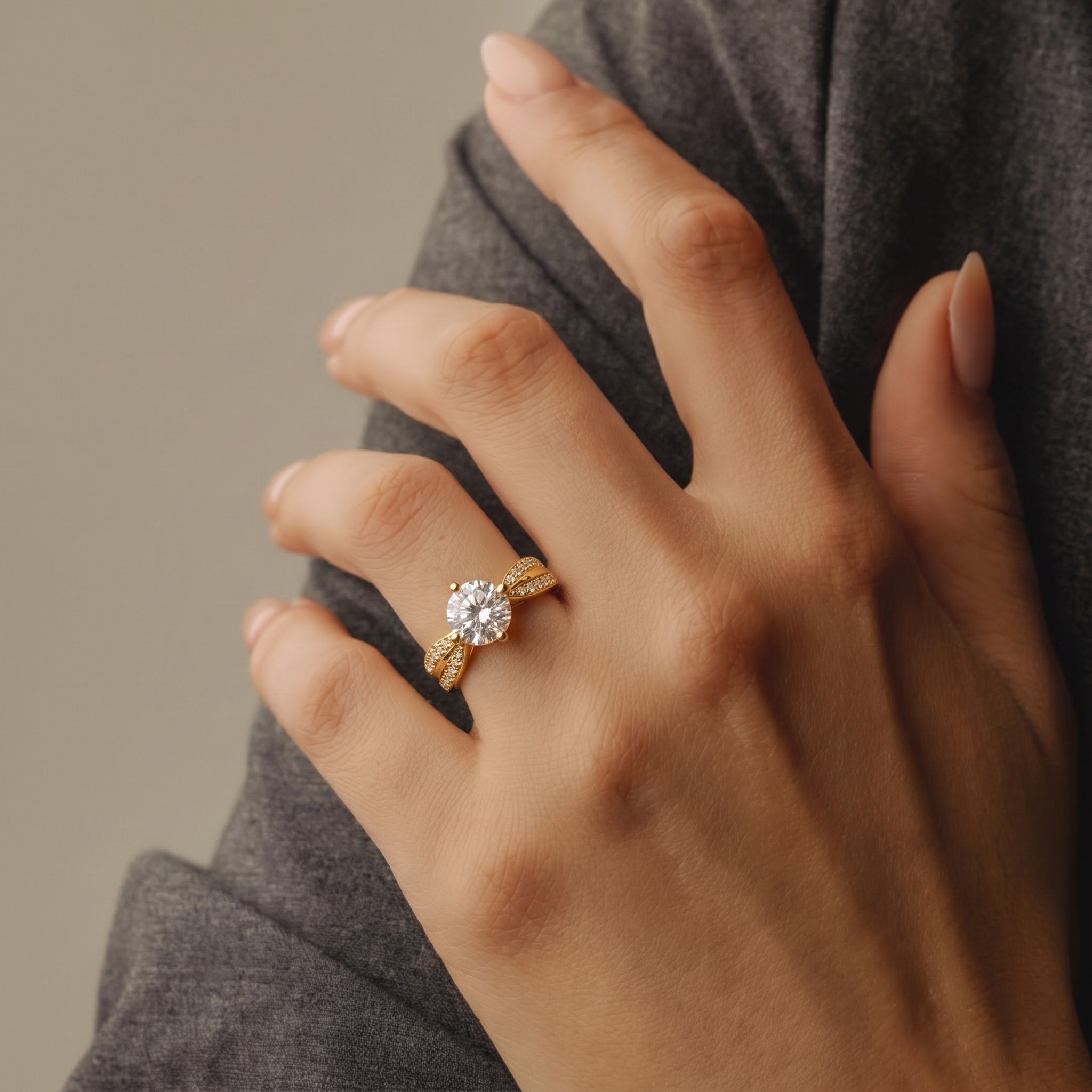 Round Cut Solitaire Ring with Split Pavé Shoulders