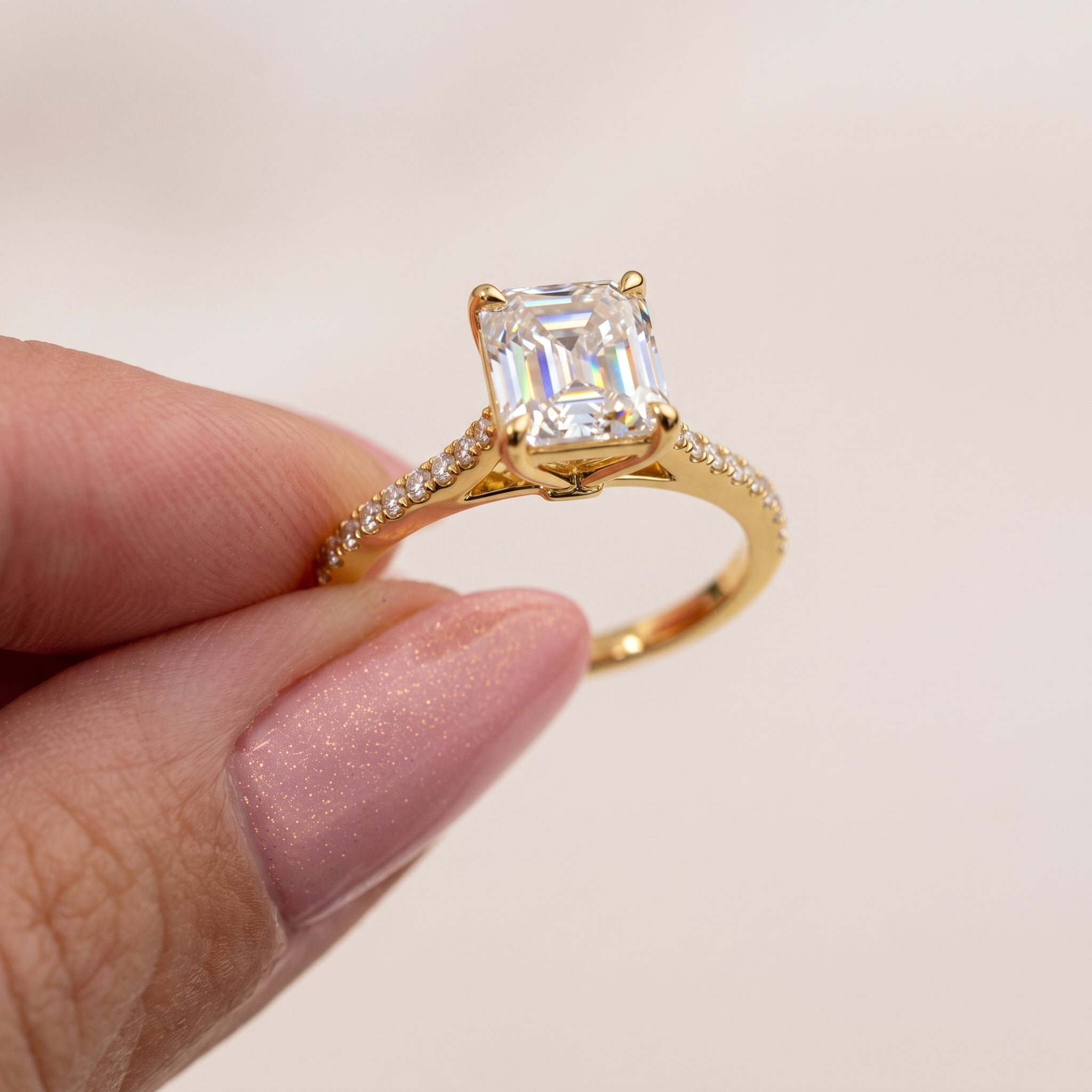 Radiant Cut Diamond Solitaire Ring with Pavé Band