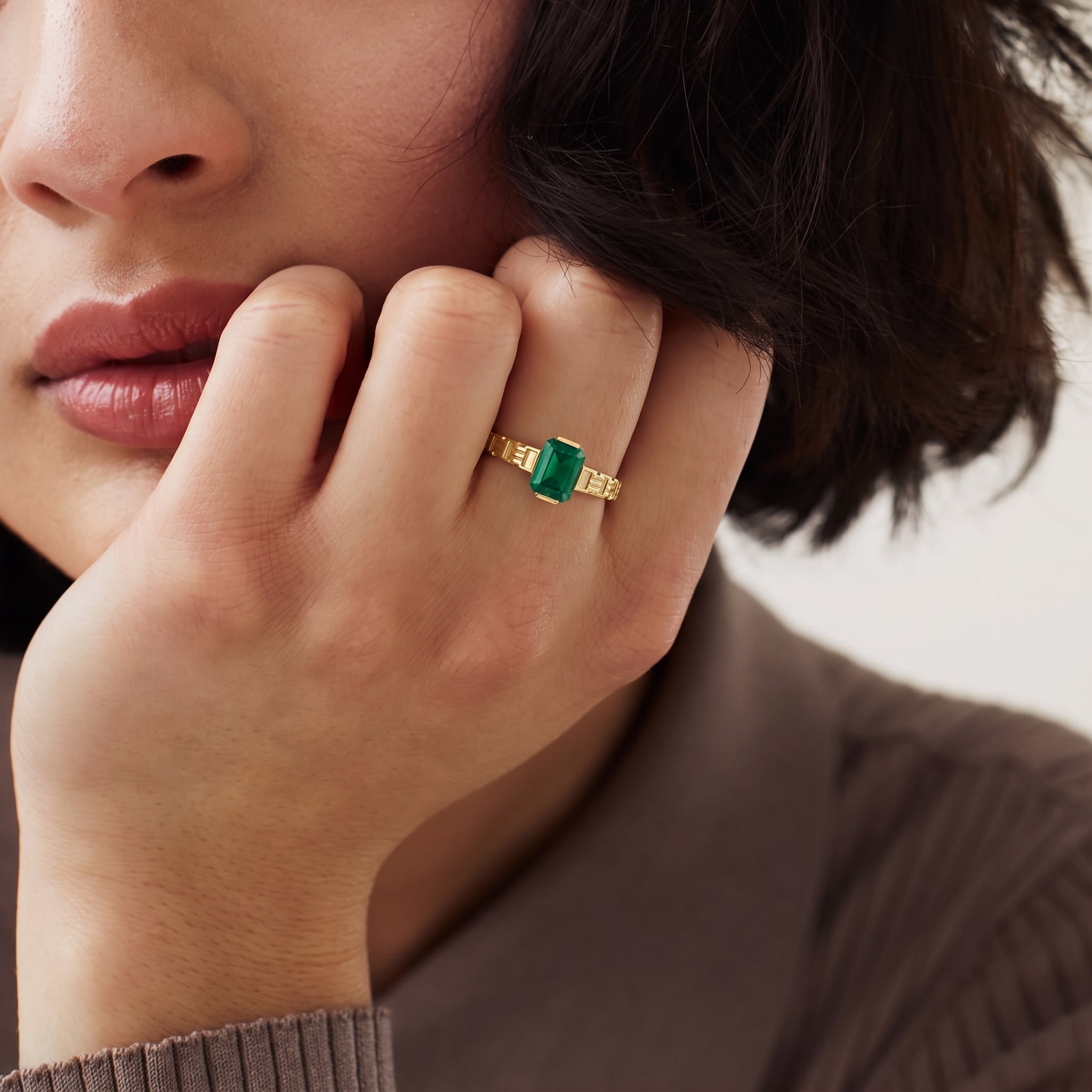 Emerald Cut Green Gemstone Ring