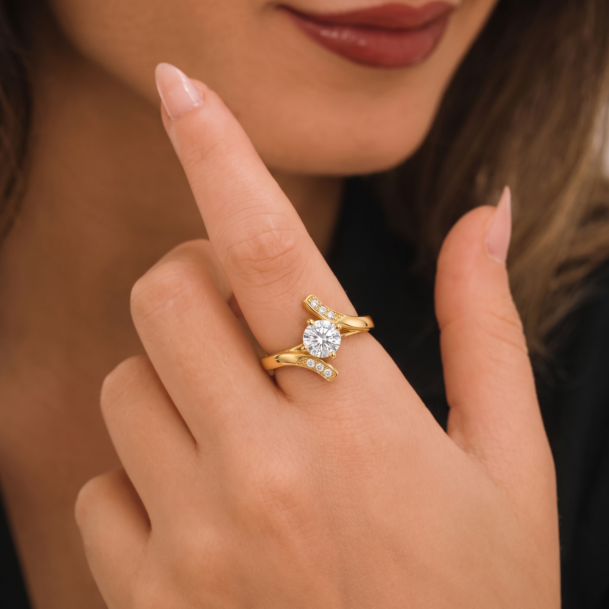 Round Cut Bypass Engagement Ring