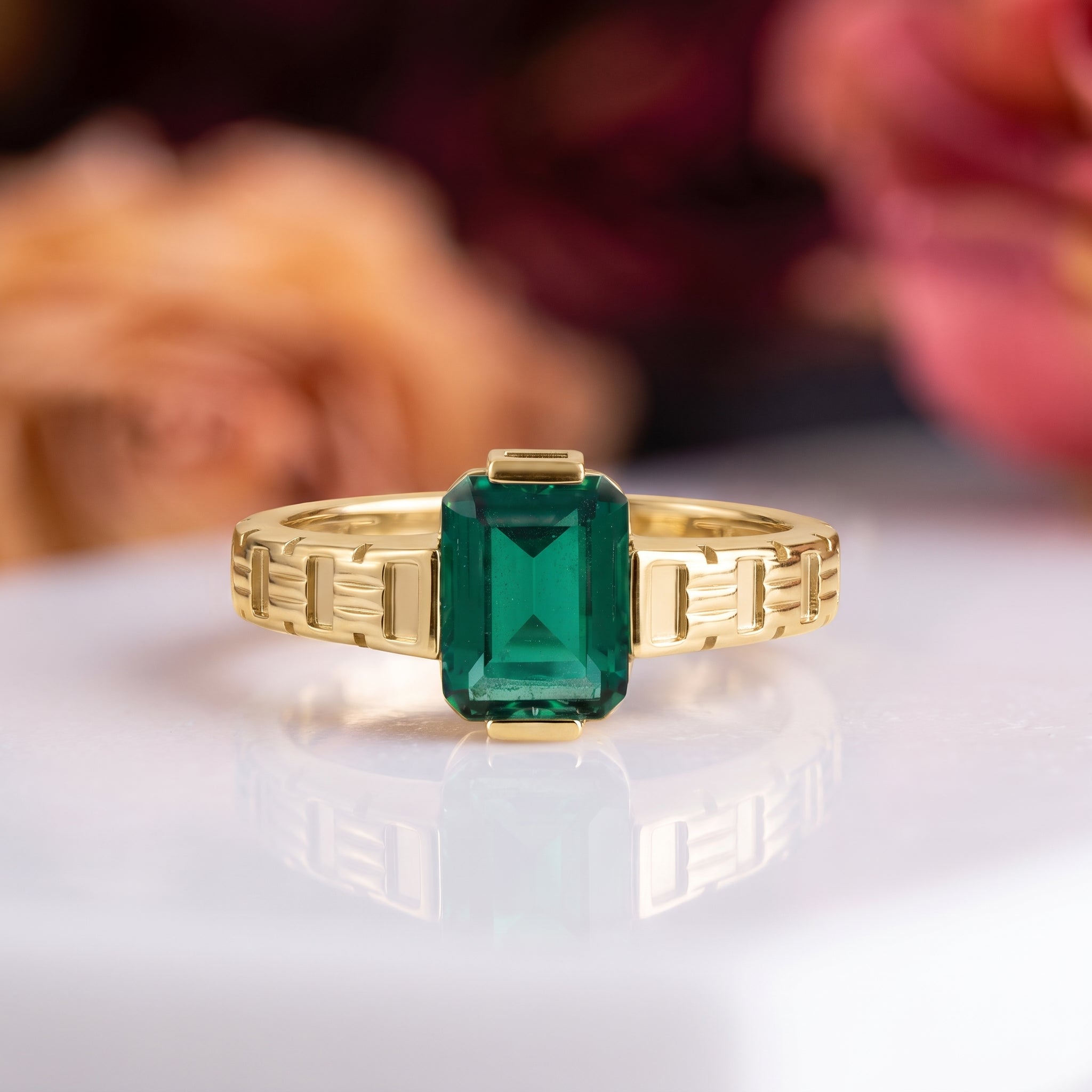 Emerald Cut Green Gemstone Ring