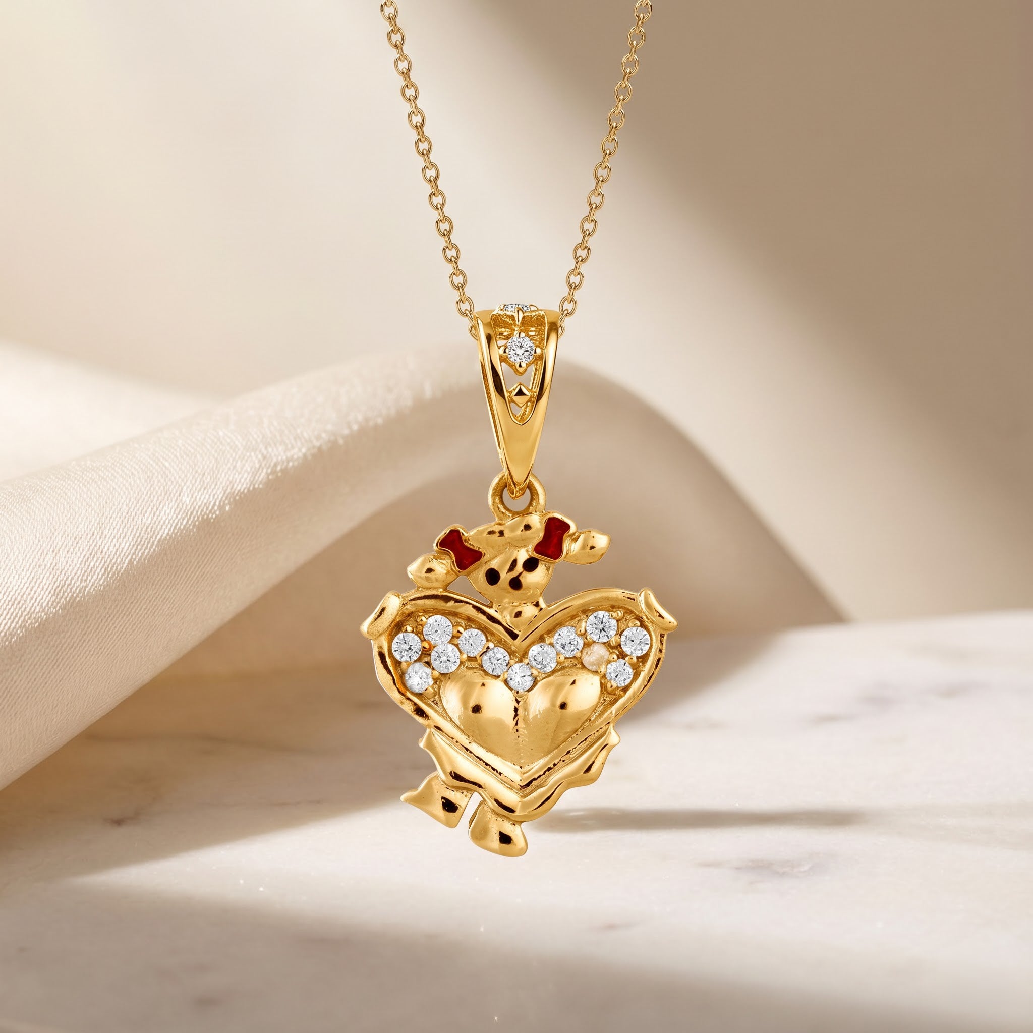 Teddy Bear with Heart Pendant with Chain