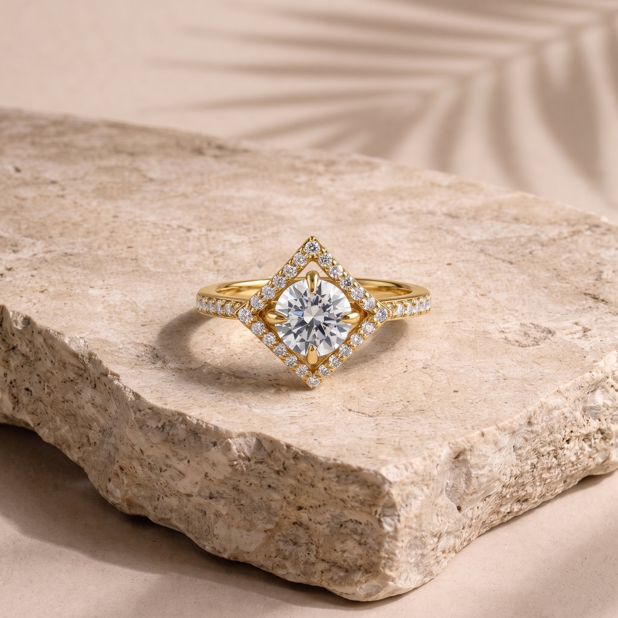 Kite-Shaped Diamond Halo Engagement Ring