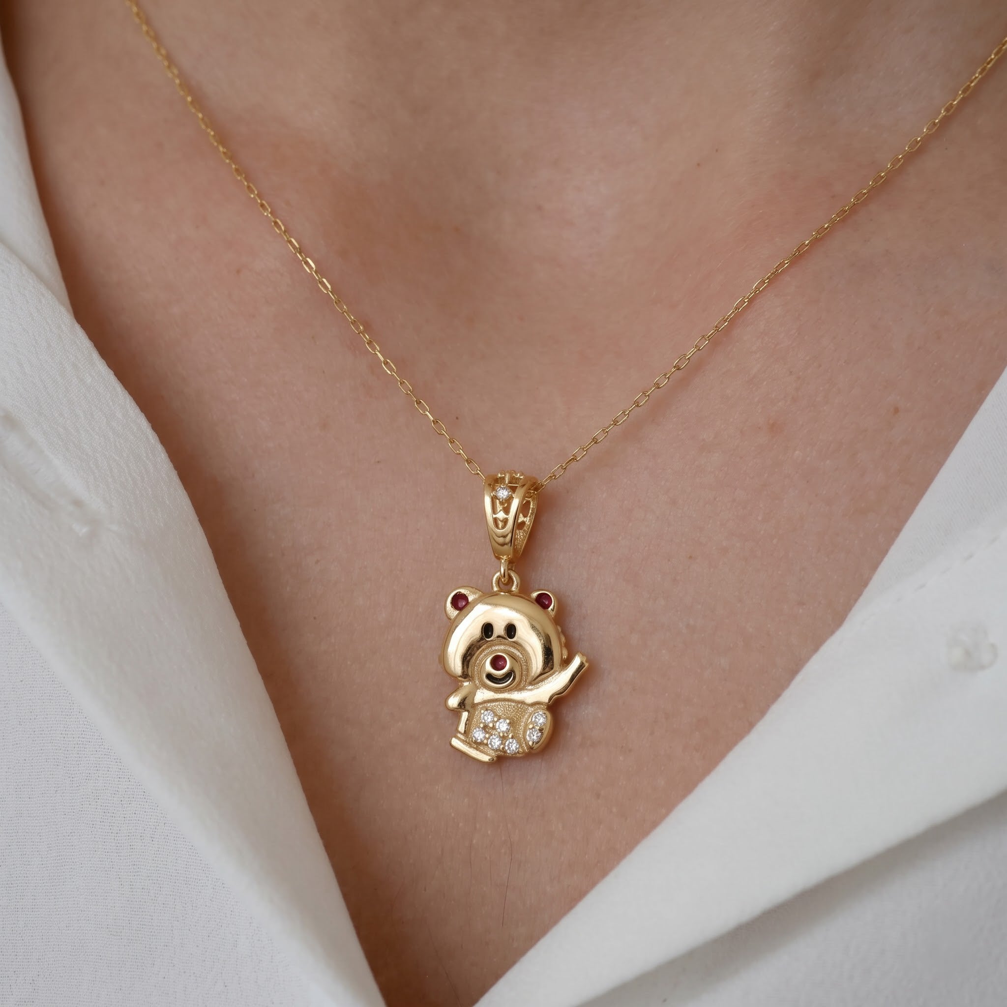 Waving Teddy Bear Pendant with Chain
