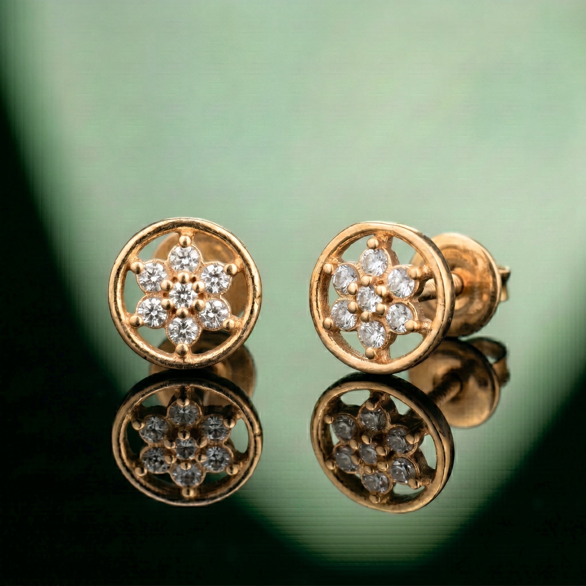 Silver Circular Flower Stud Earrings