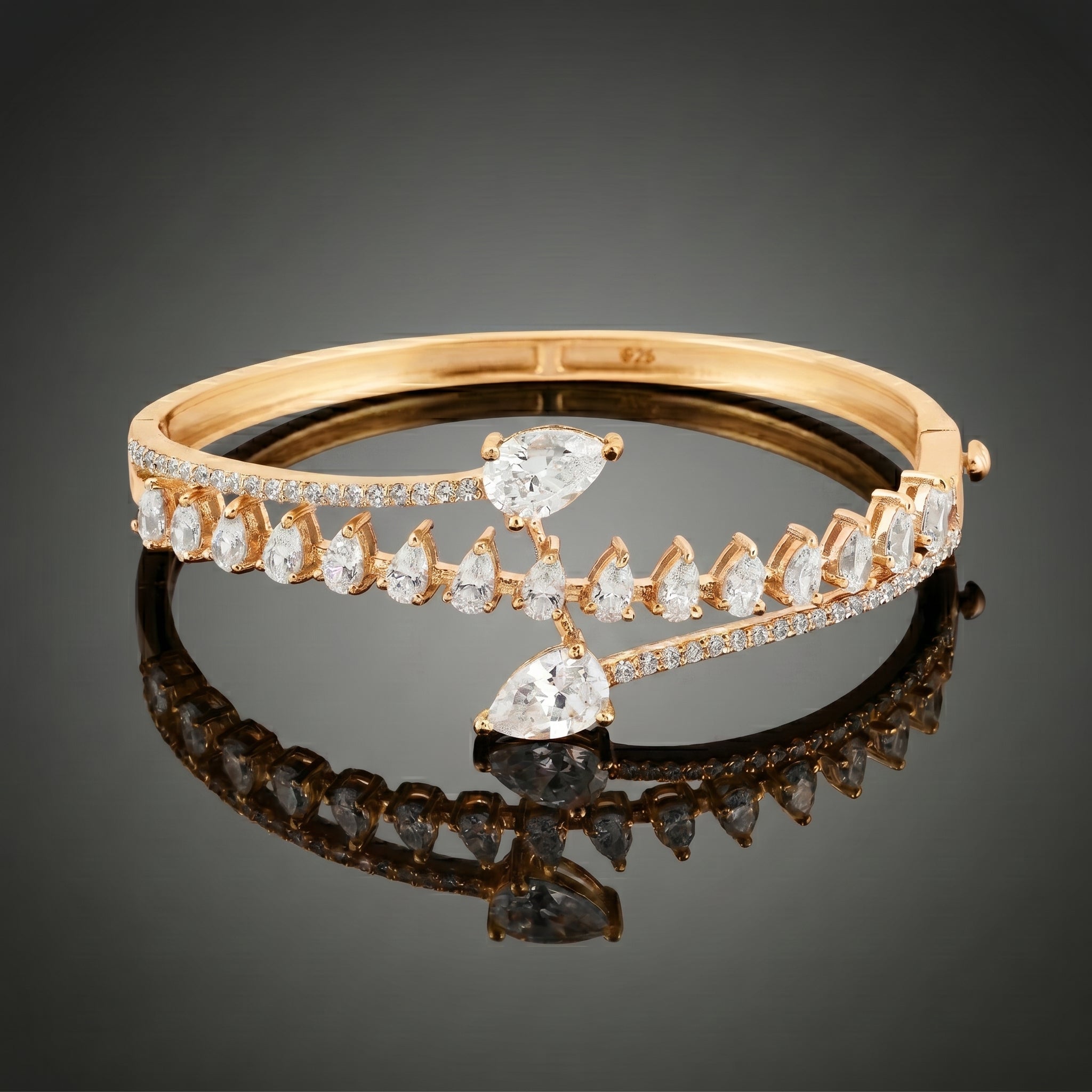 Silver Pear-Cut White Stone Kada
