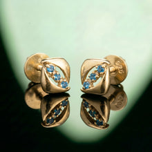 Silver Wave Blue Stone Stud Earrings