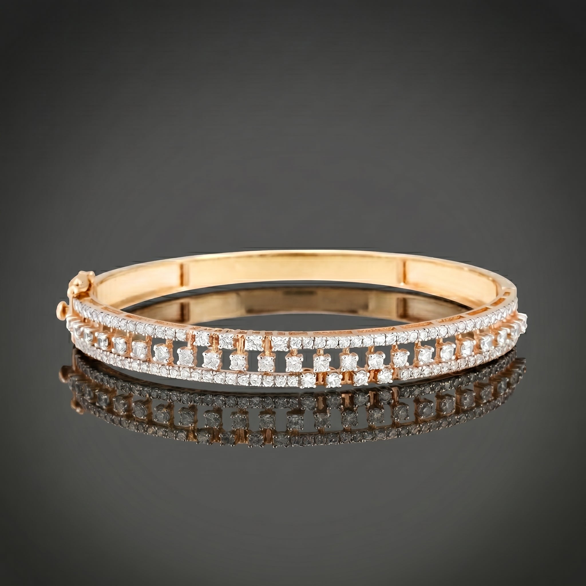 Rose Gold Triple-Row White Stone Kada