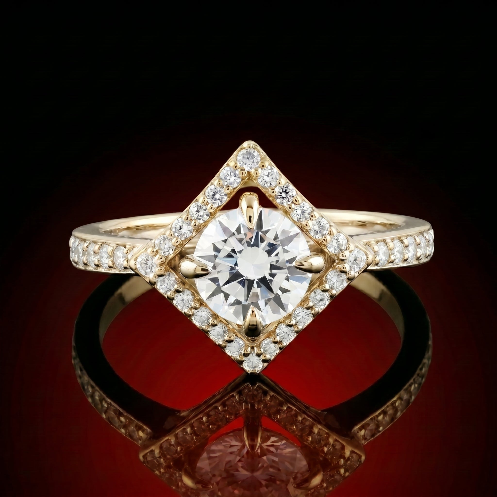 Round Rhombus Halo Ring