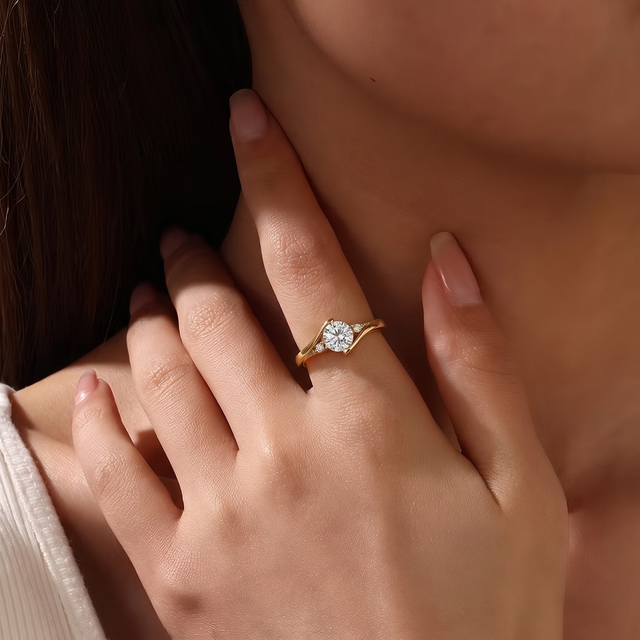 Round Cut Bypass Tension-Style Engagement Ring