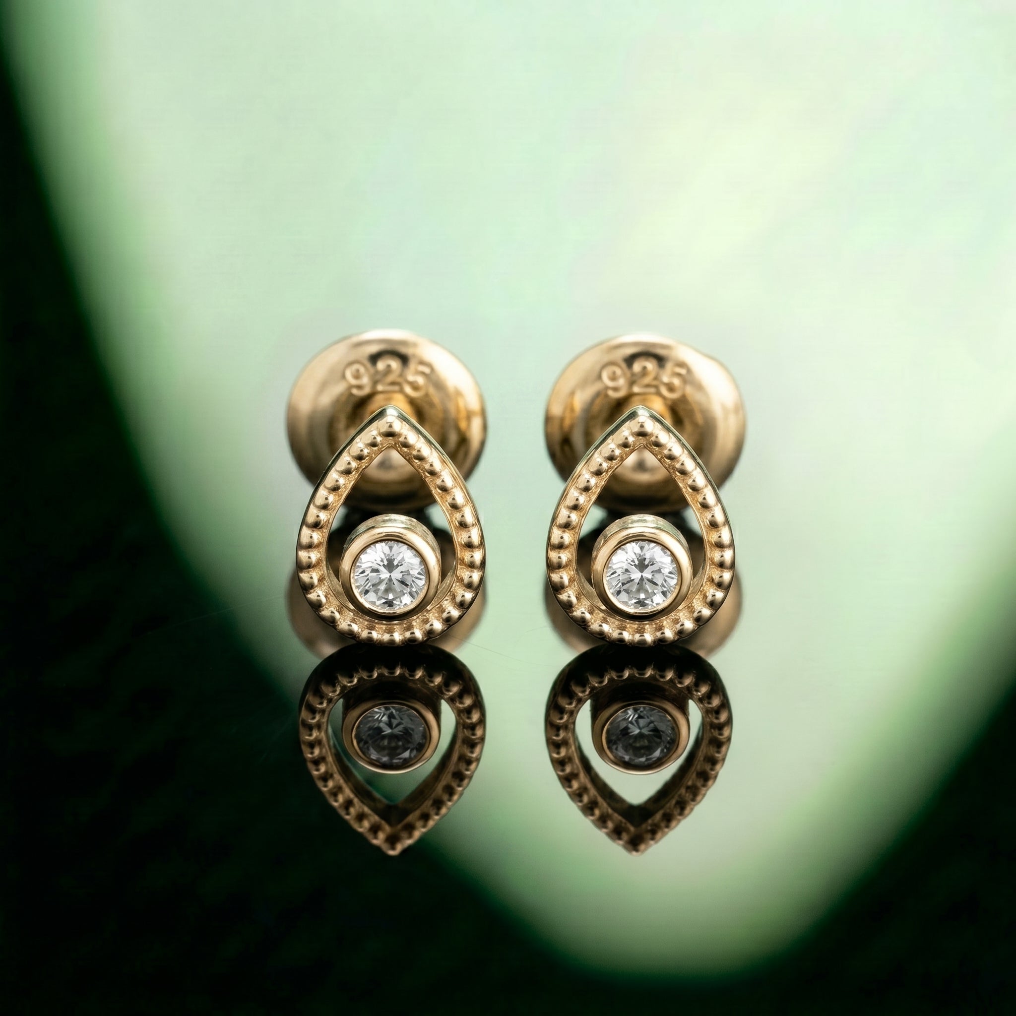 Beaded Teardrop Bezel Stud Earrings