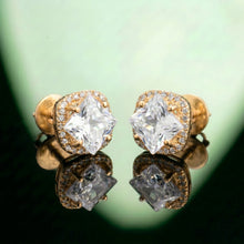 Silver Square Halo Stud Earrings