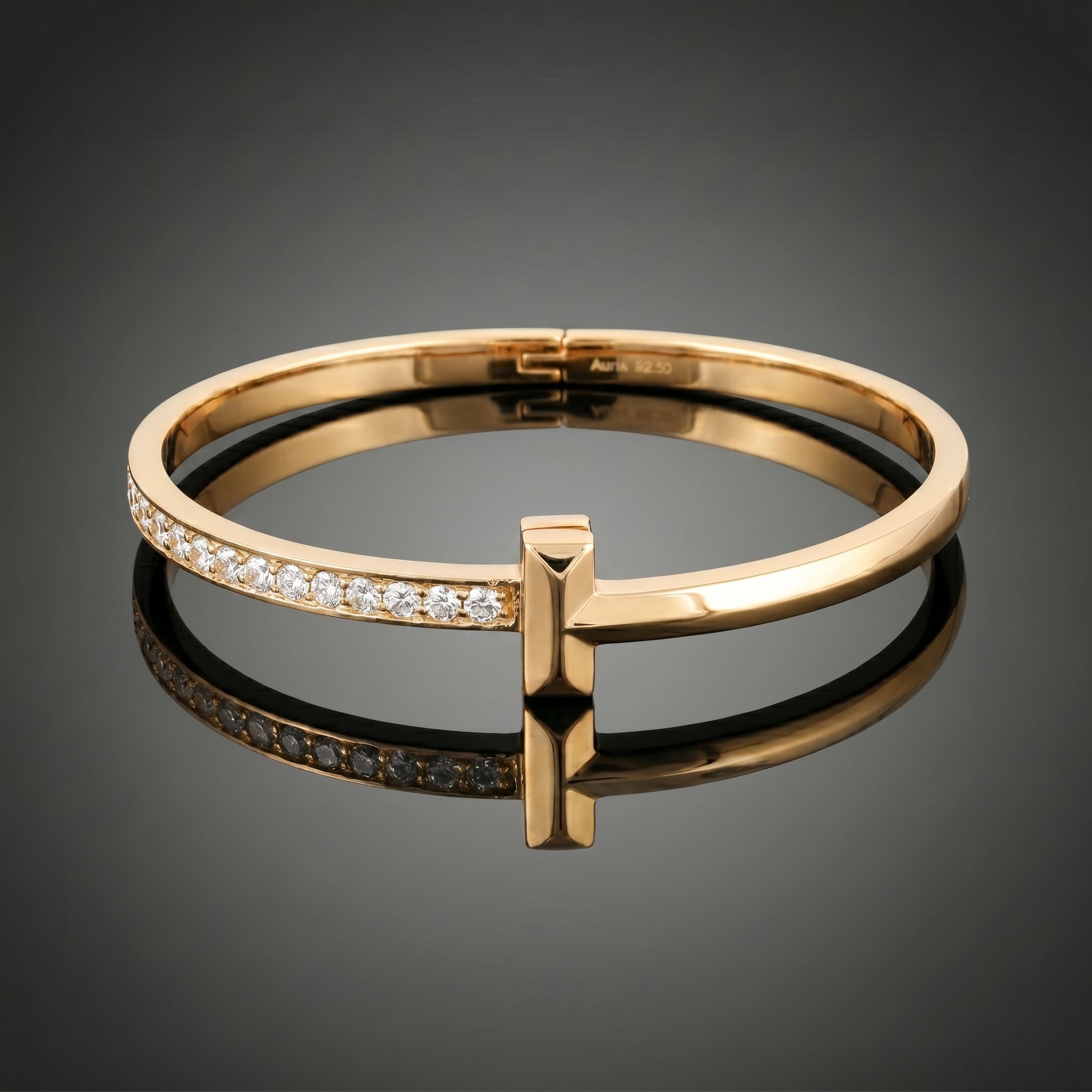 Rose Gold T-Motif White Stone Kada