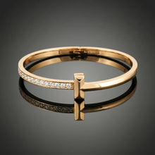 Rose Gold T-Motif White Stone Kada