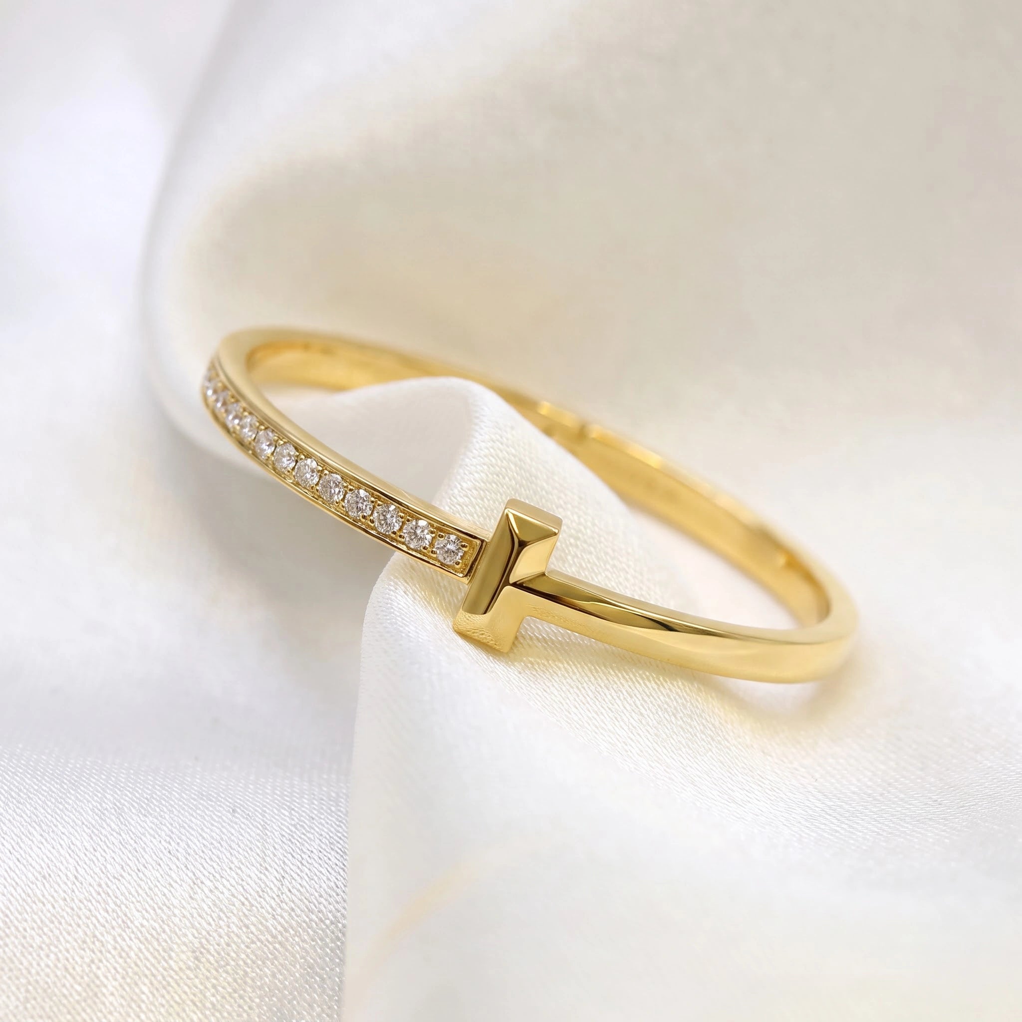 Gold T-Motif White Stone Kada