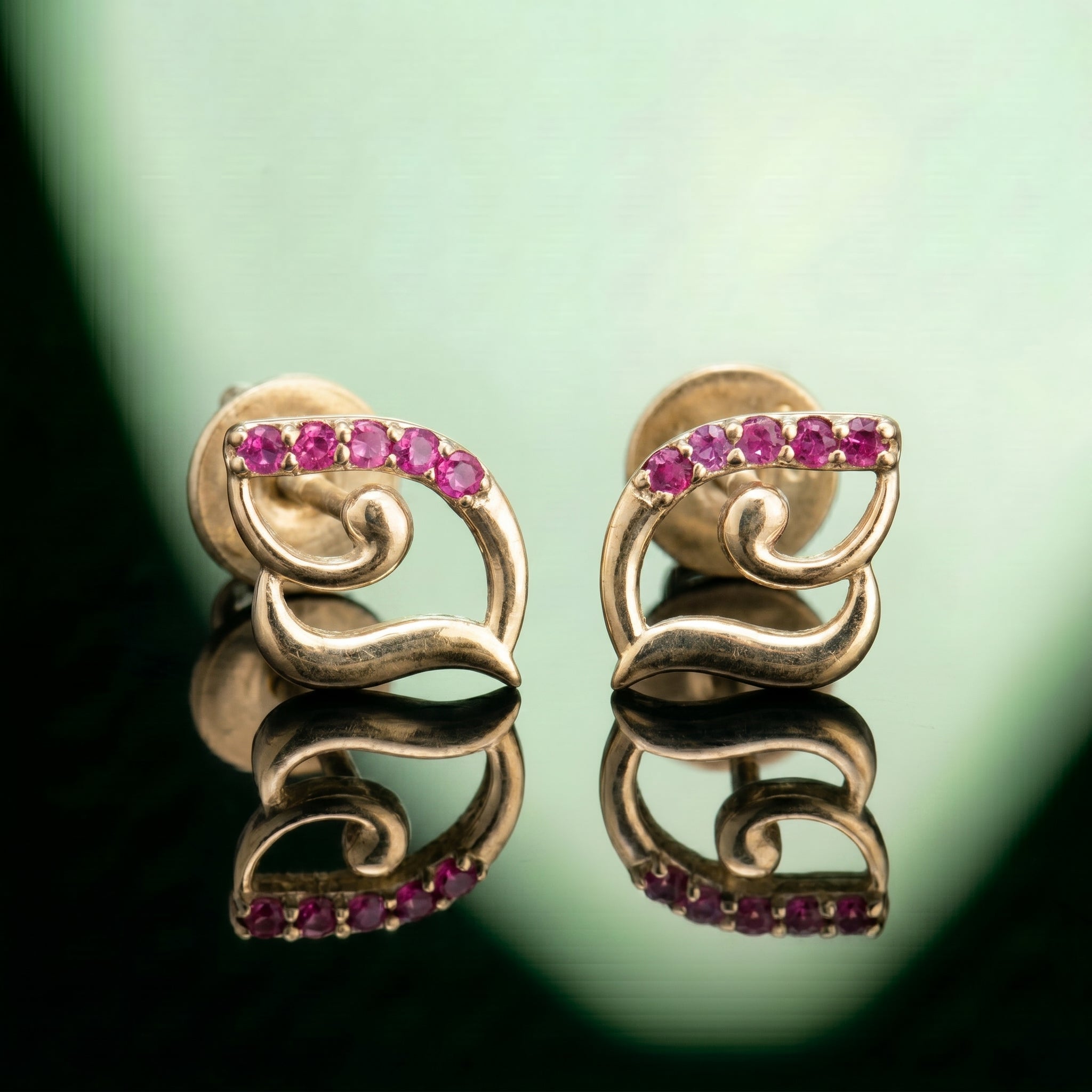Silver Swirl Pink Stone Stud Earrings