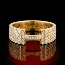 Hermes-Style Pave Diamond H Ring