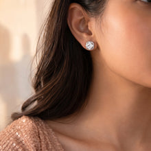 Silver Square Halo Stud Earrings