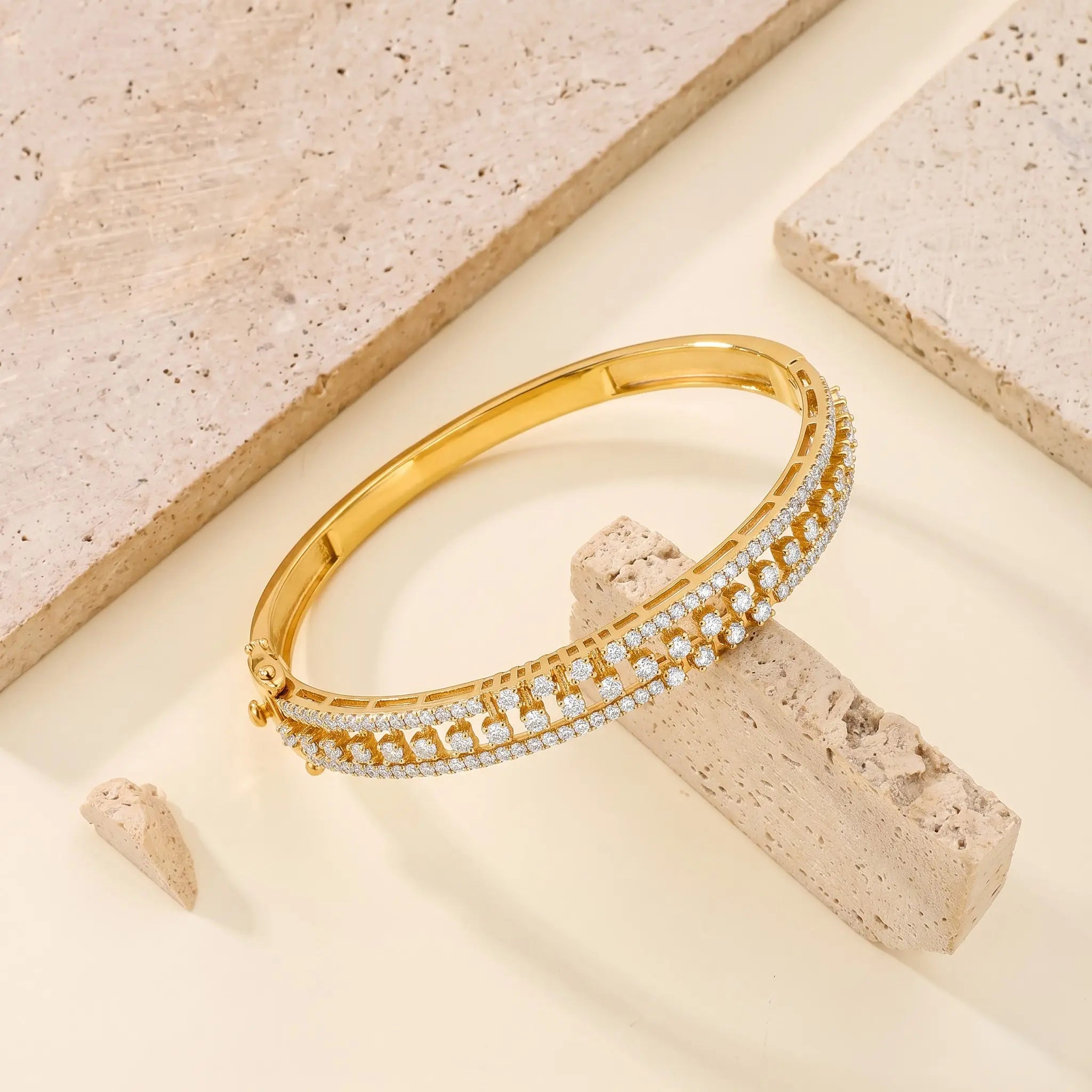 Gold Triple-Row White Stone Kada