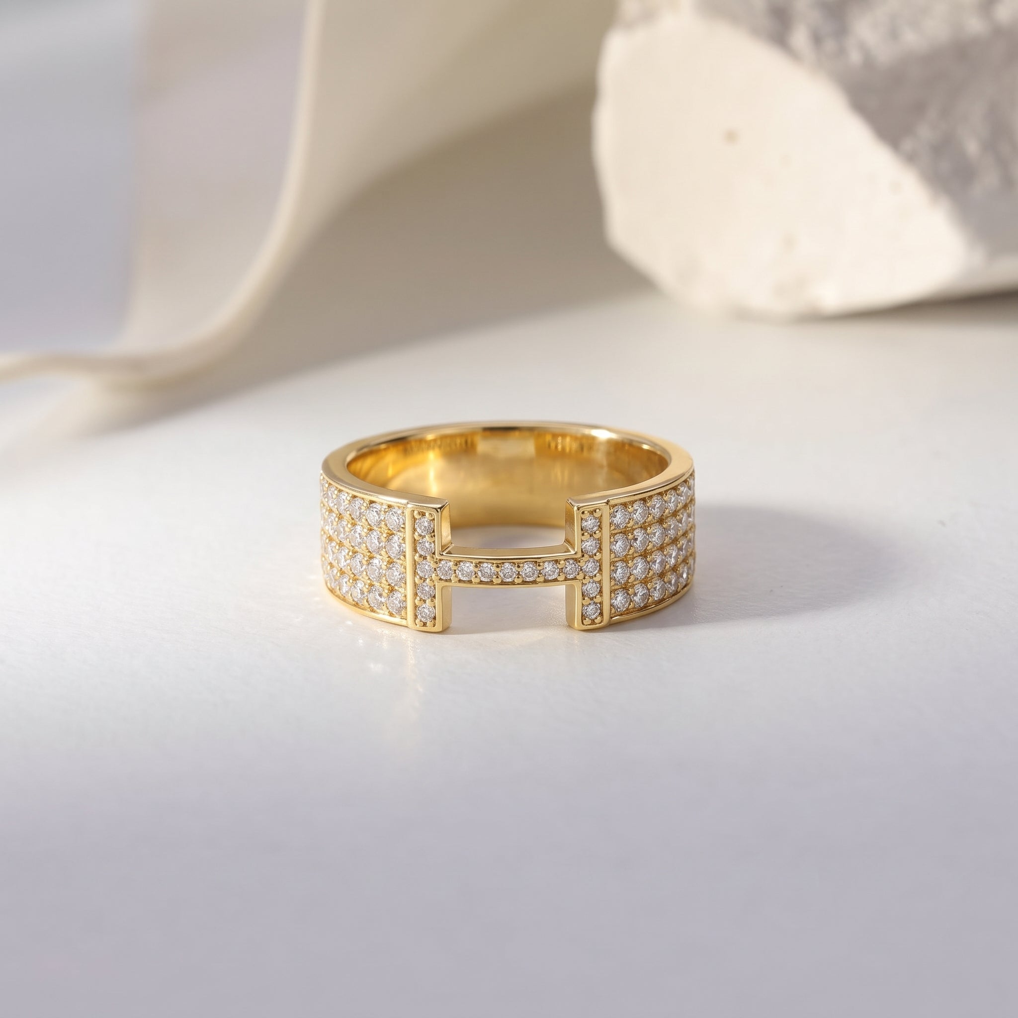 H-Shaped Pavé Diamond Ring