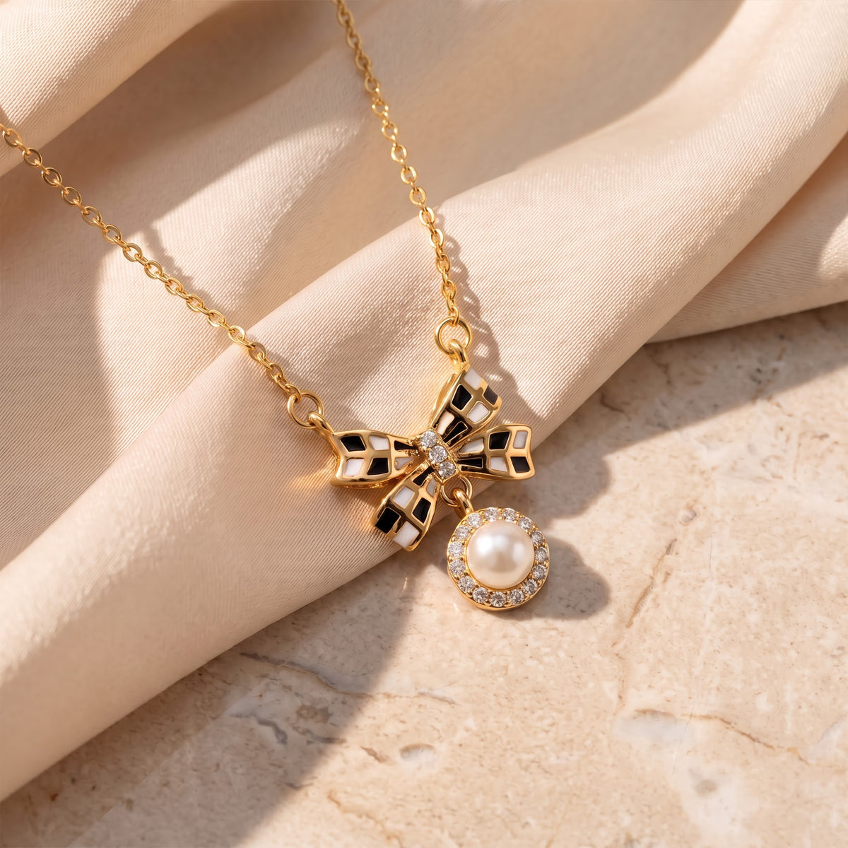 Bow Pearl Charm Necklace