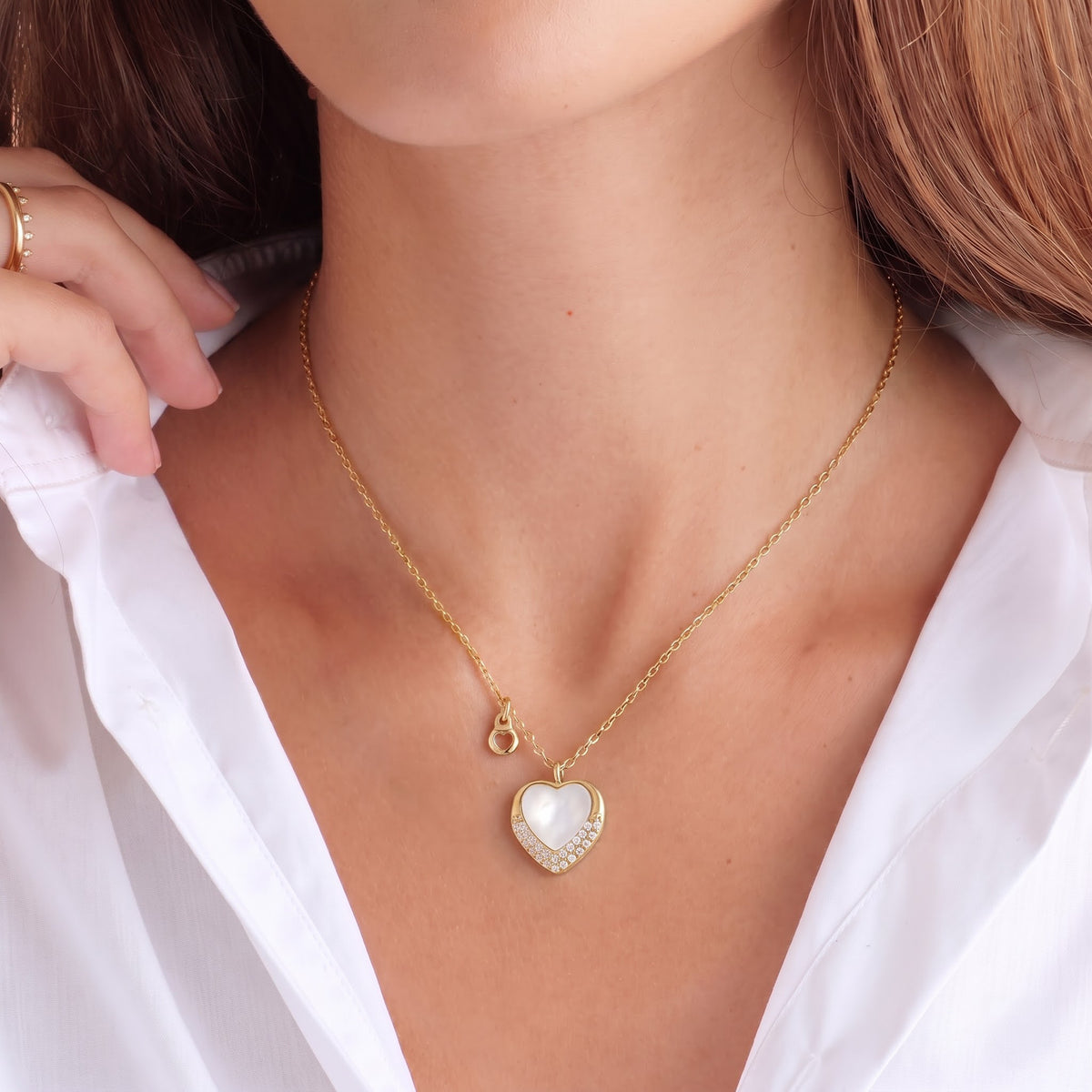 Gold Mother-of-Pearl Heart Necklace