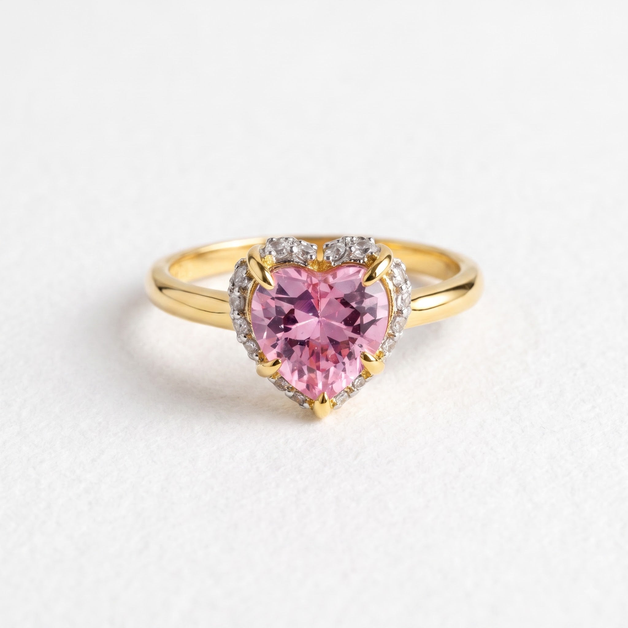 Rose Gold Pink Heart Halo Ring