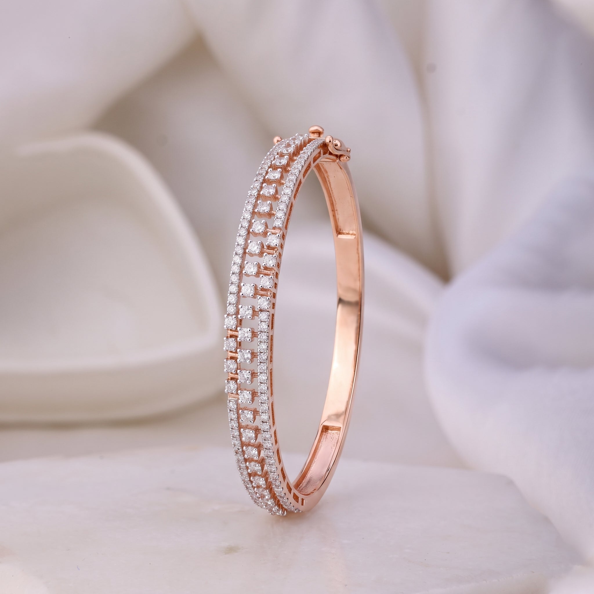 Rose Gold Triple-Row White Stone Kada