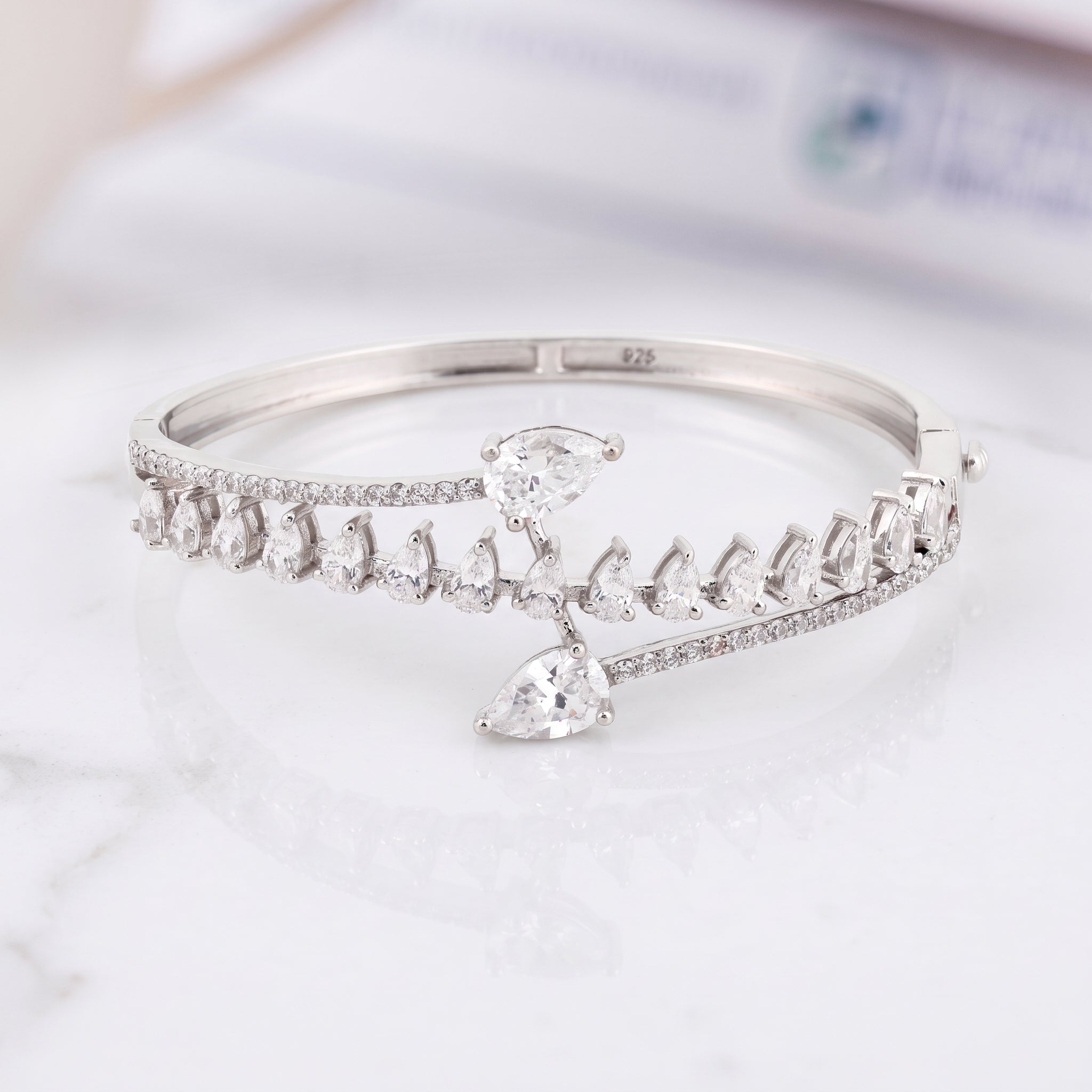 Silver Pear-Cut White Stone Kada