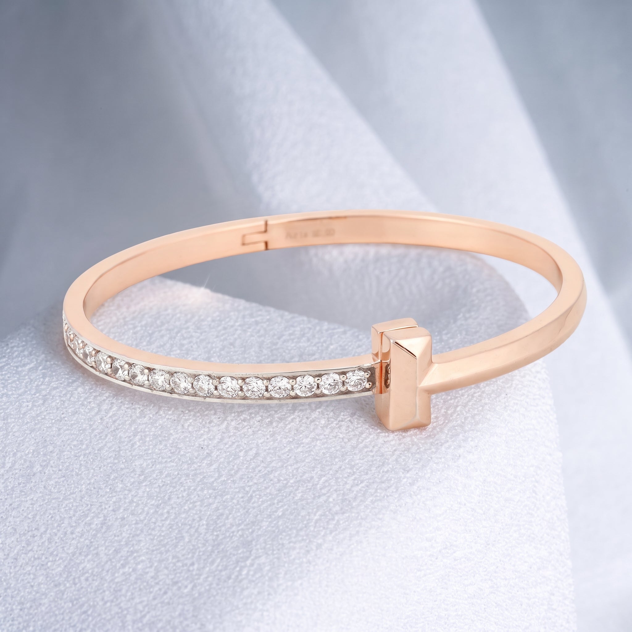 Rose Gold T-Motif White Stone Kada