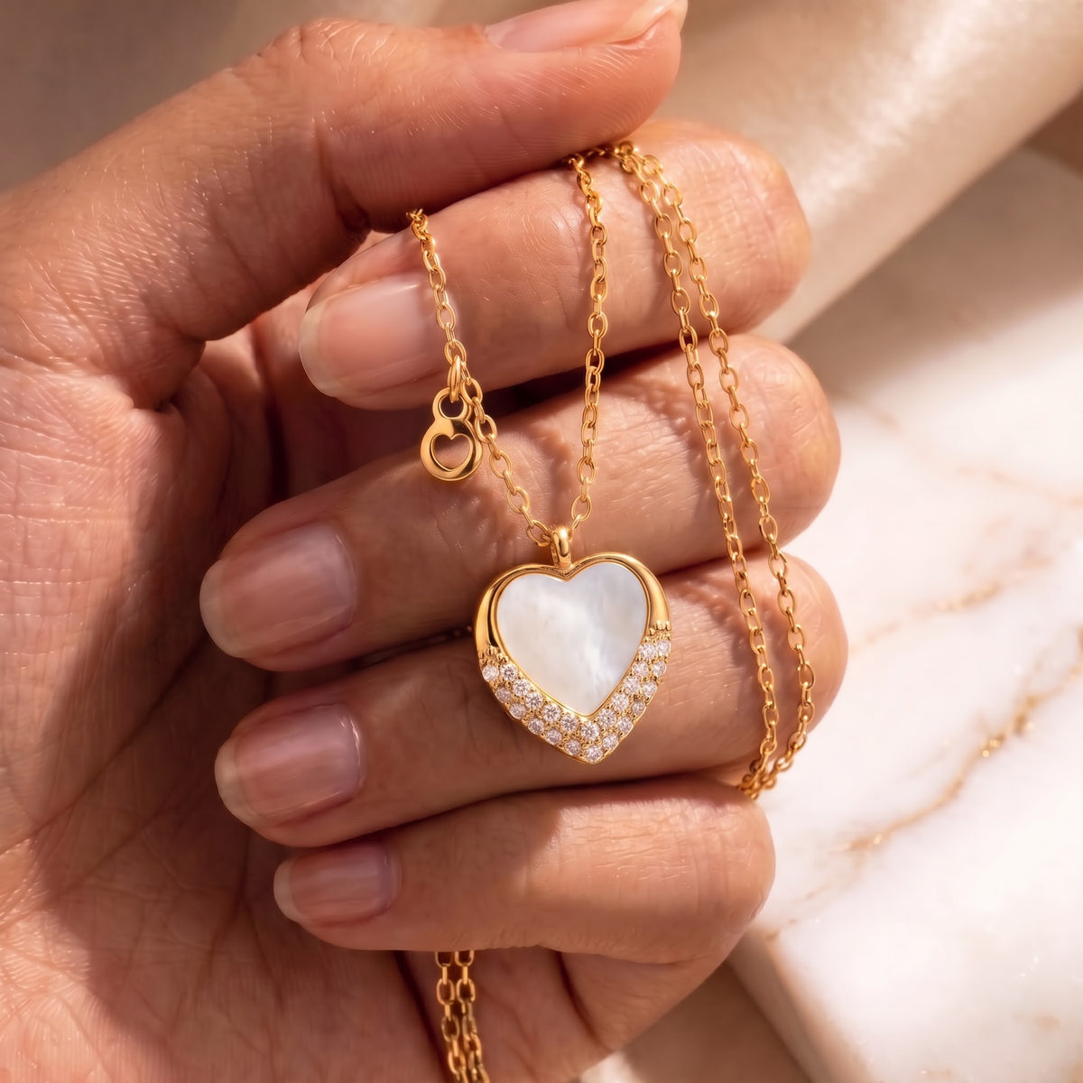 Gold Mother-of-Pearl Heart Necklace