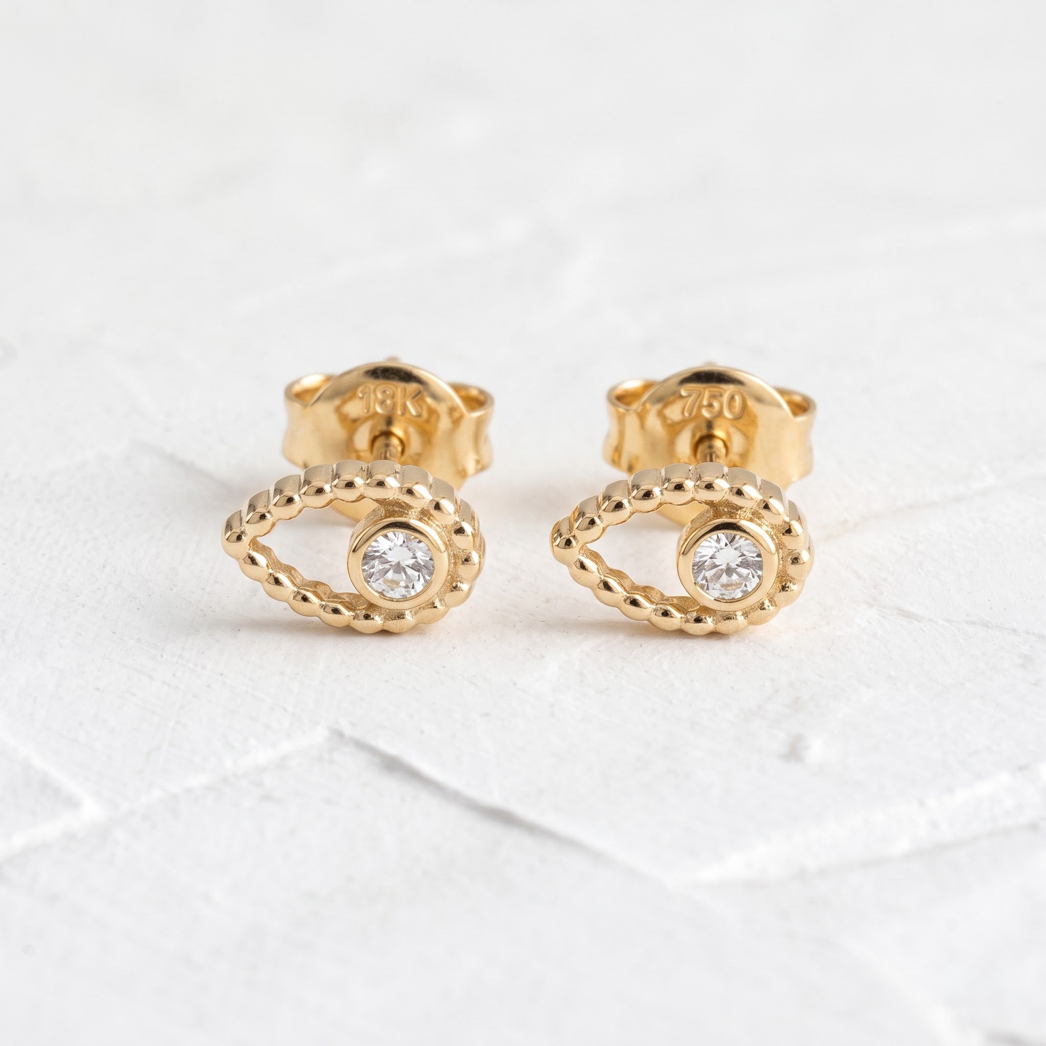 Beaded Teardrop Solitaire Diamond Stud Earrings